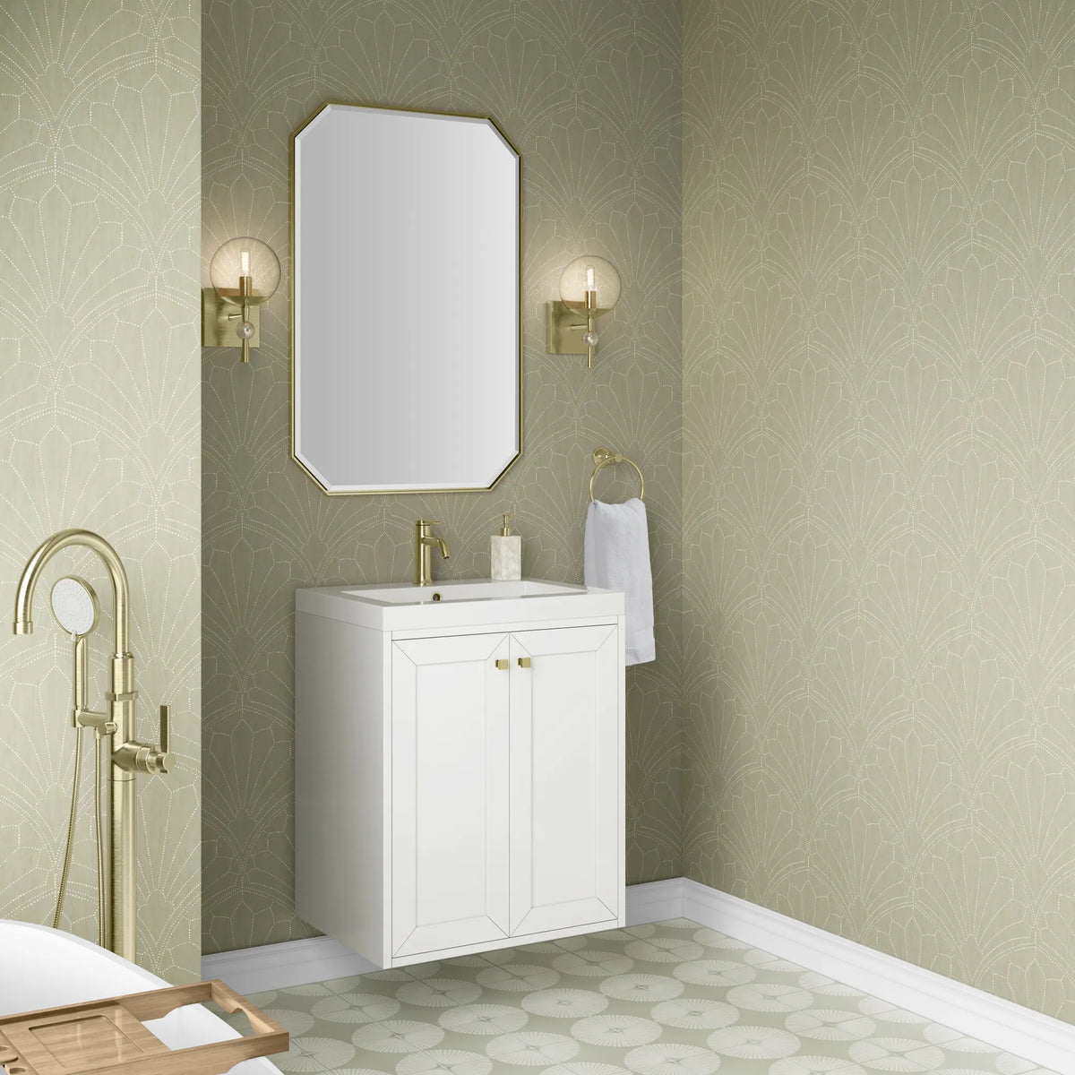24" Chianti Single Cabinet in Glossy White in Champagne Brass-White Glossy image 7