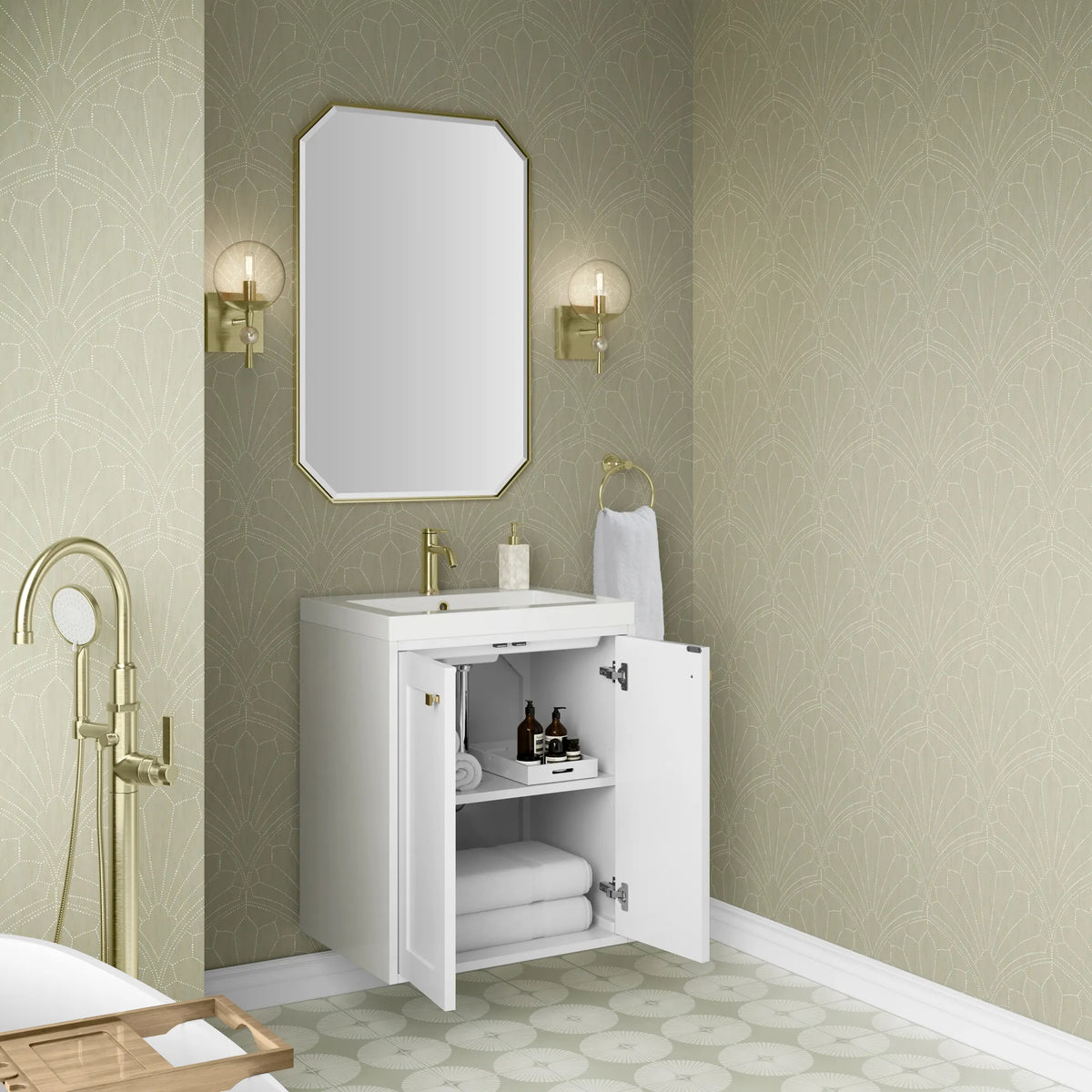 24" Chianti Single Cabinet in Glossy White in Champagne Brass-White Glossy image 9