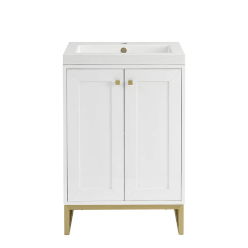 24" Chianti Single Cabinet in Glossy White in Champagne Brass by James Martin Vanities