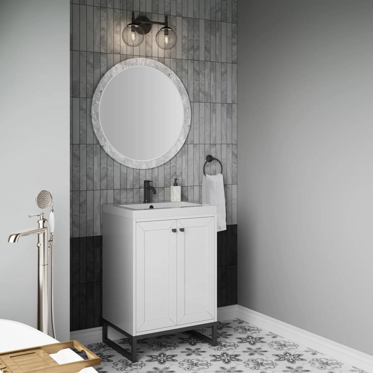 24" Chianti Single Cabinet in Glossy White in Matte Black-White Glossy image 8