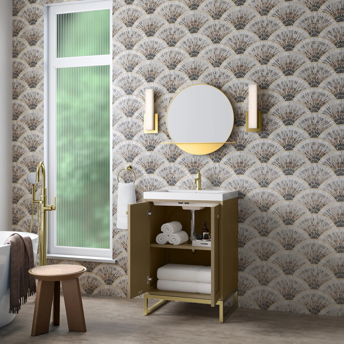 24" Chianti Single Cabinet in Walnut Whisper in Champagne Brass-White Glossy image 8