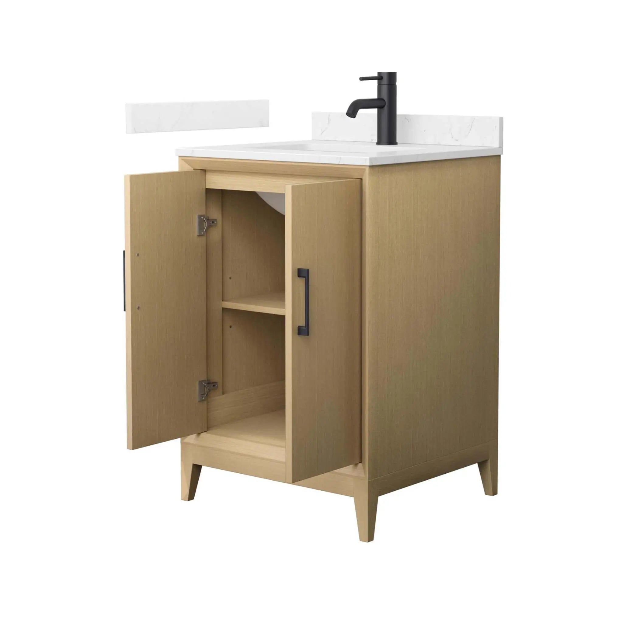 24" Janna Single Bathroom Vanity in White Oak with Matte Black Trim by Wyndham