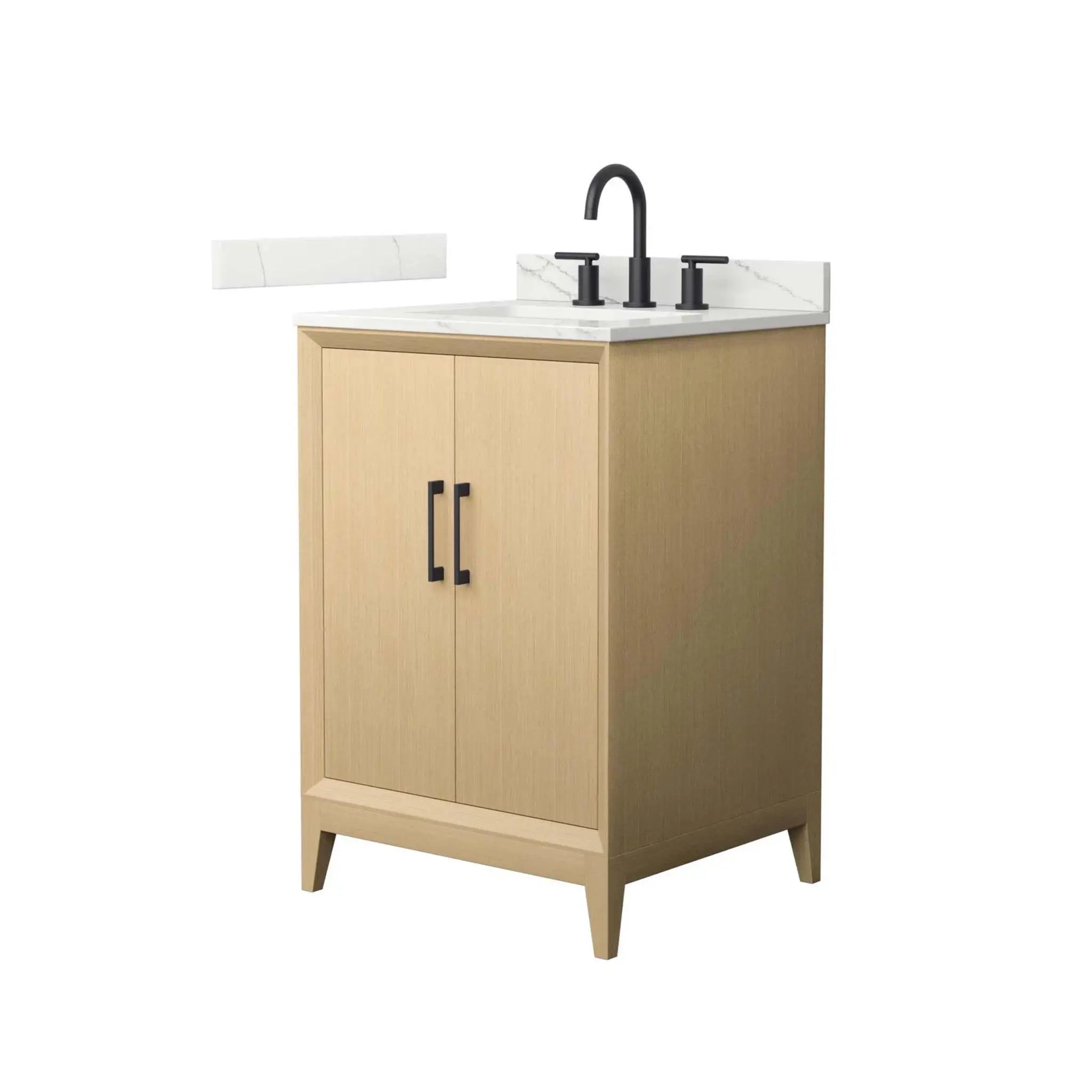 24" Janna Single Bathroom Vanity in White Oak with Matte Black Trim by Wyndham
