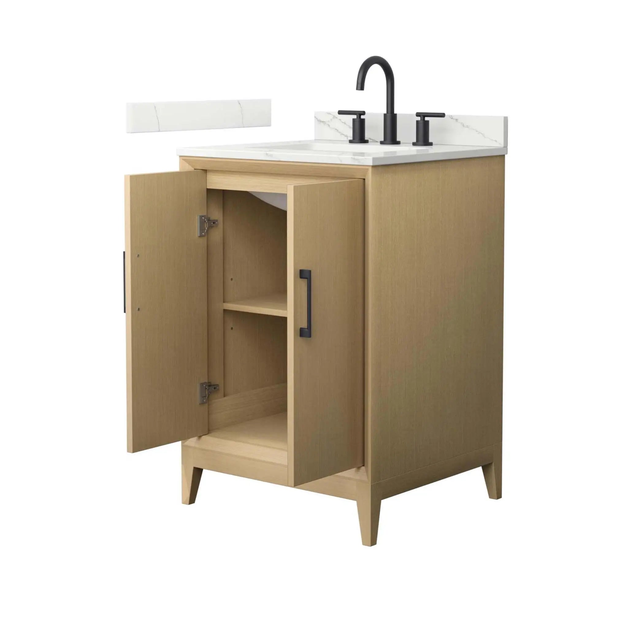 24" Janna Single Bathroom Vanity in White Oak with Matte Black Trim by Wyndham