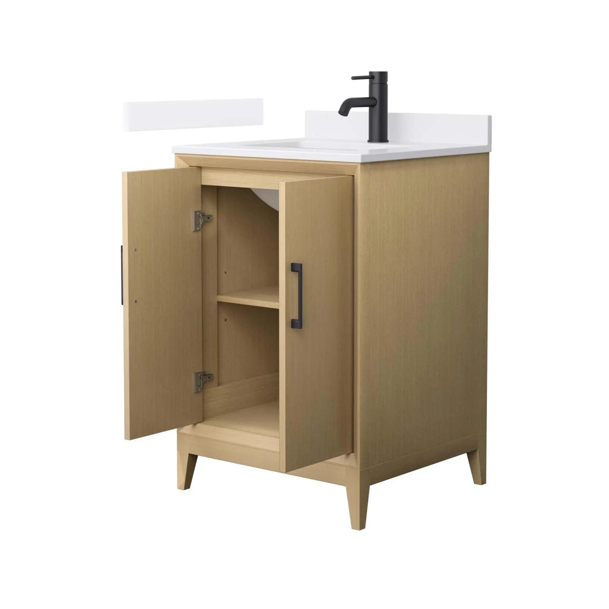 24" Janna Single Bathroom Vanity in White Oak with Matte Black Trim by Wyndham