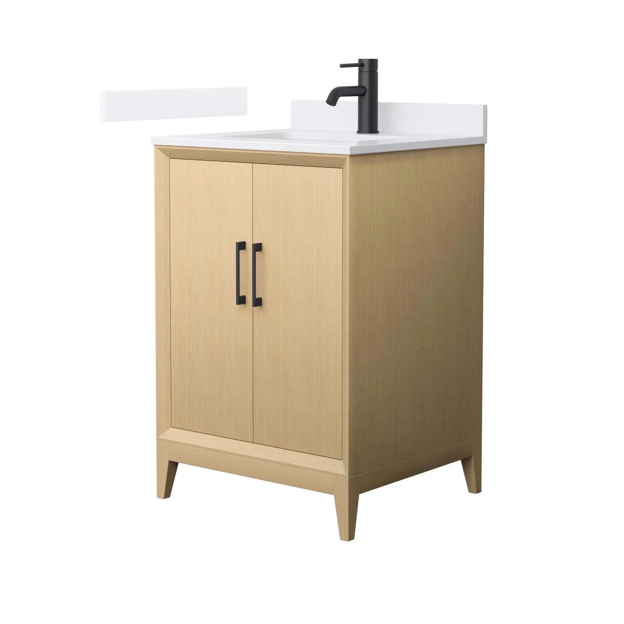 24" Janna Single Bathroom Vanity in White Oak with Matte Black Trim by Wyndham