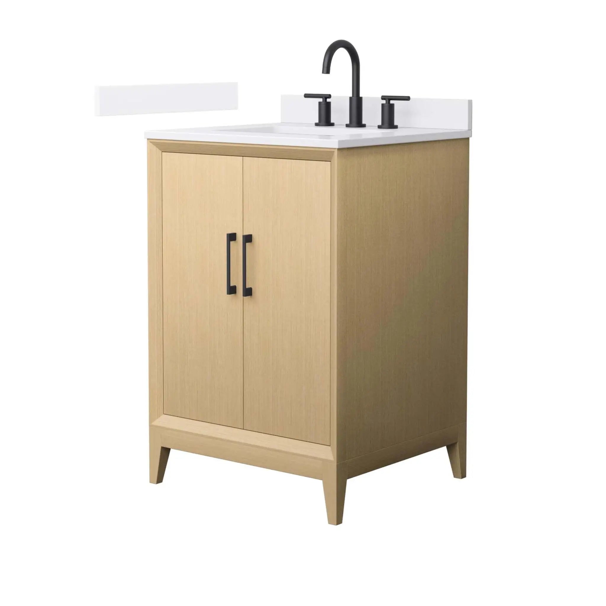 24" Janna Single Bathroom Vanity in White Oak with Matte Black Trim by Wyndham