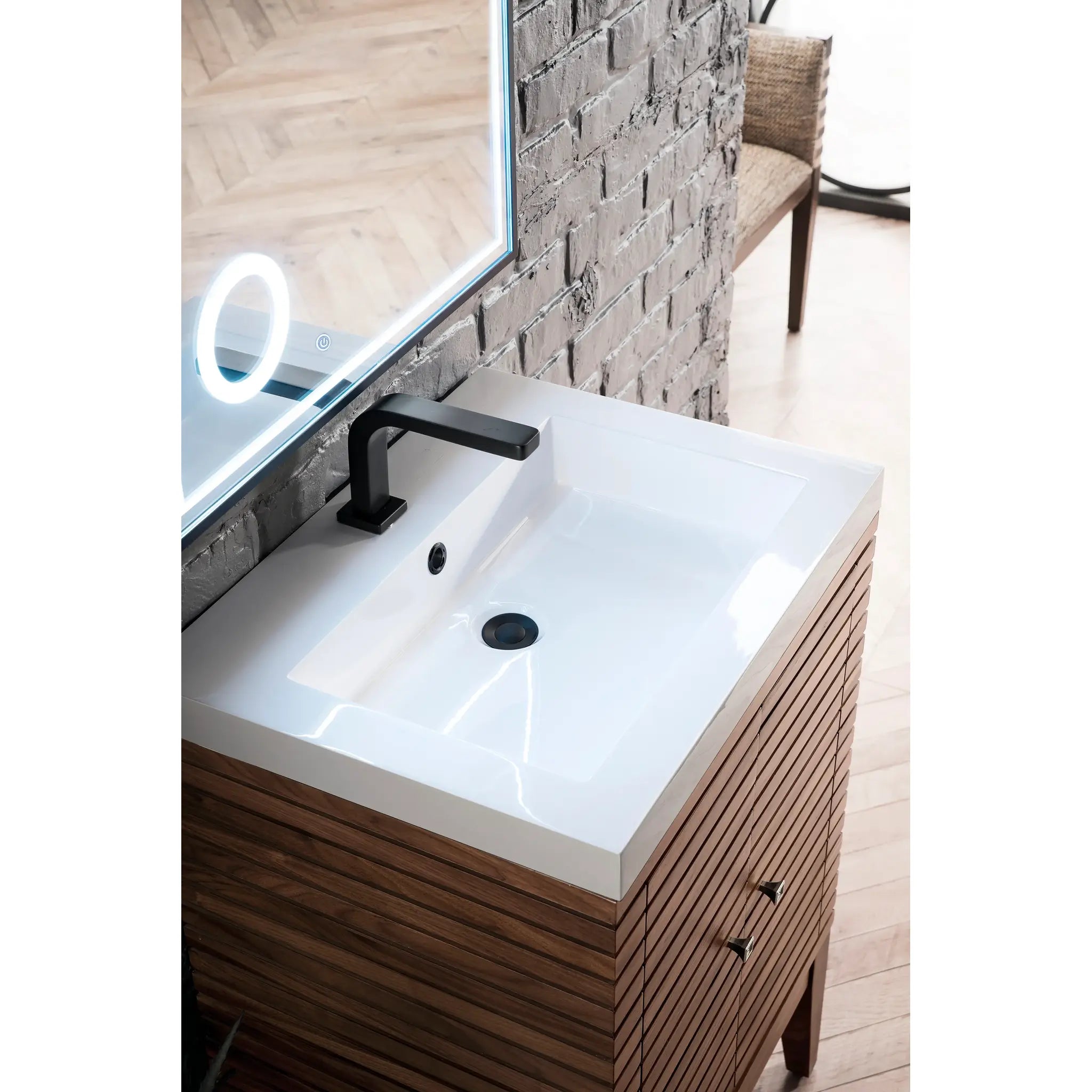 24" Linden Single Vanity in Mid-Century Walnut-White Glossy image 6