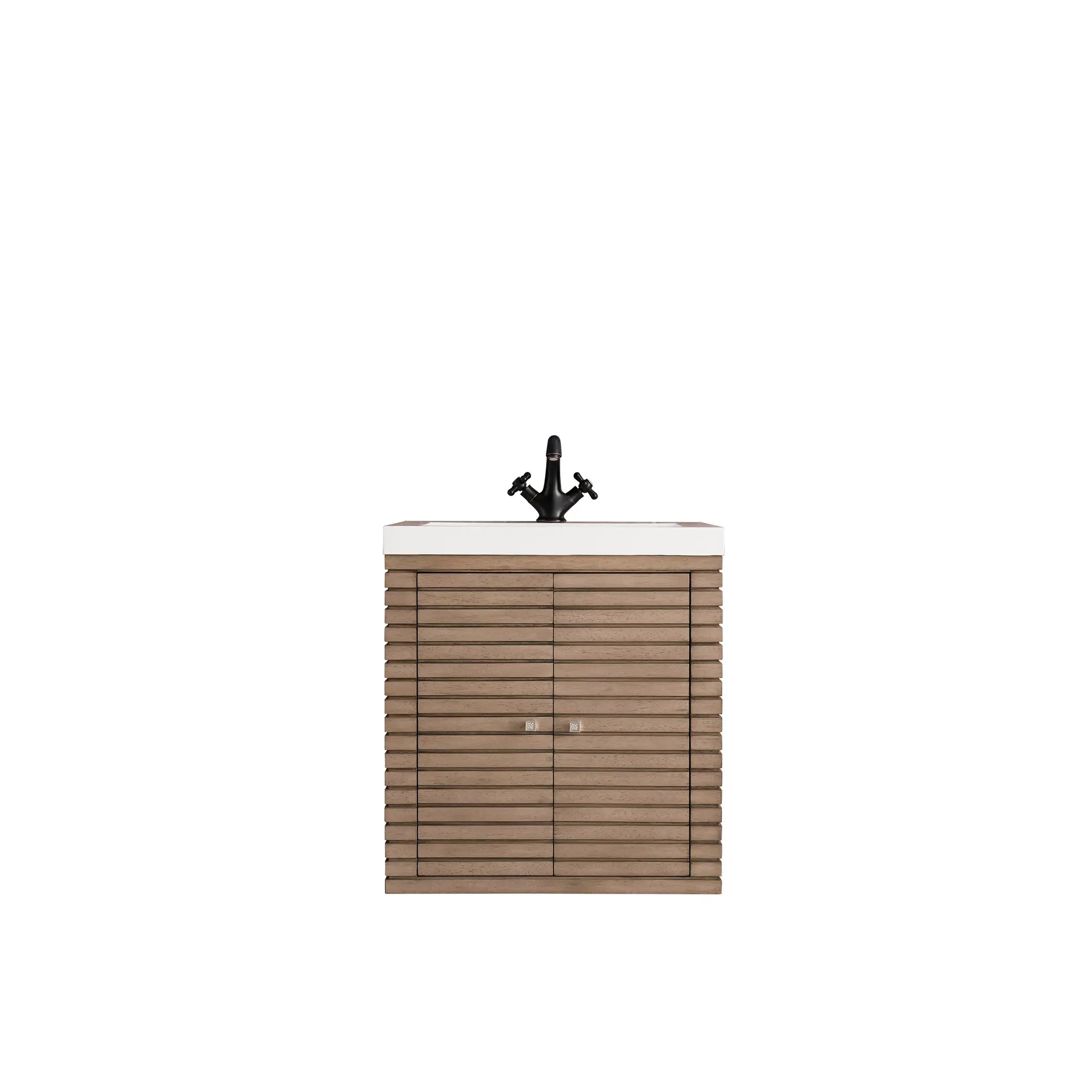 24" Linden Single Vanity in Whitewashed Walnut-White Glossy image 10