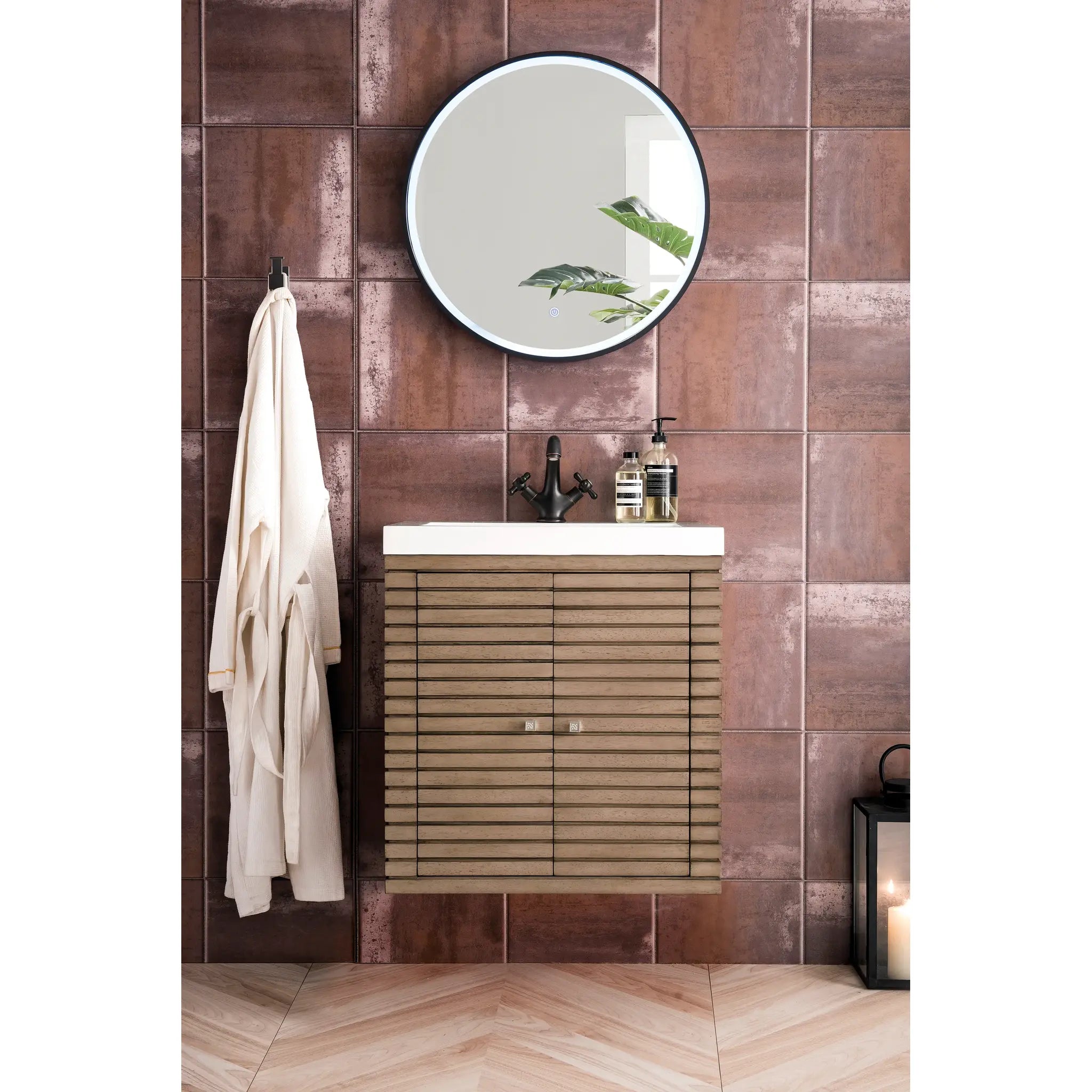 24" Linden Single Vanity in Whitewashed Walnut-White Glossy image 11