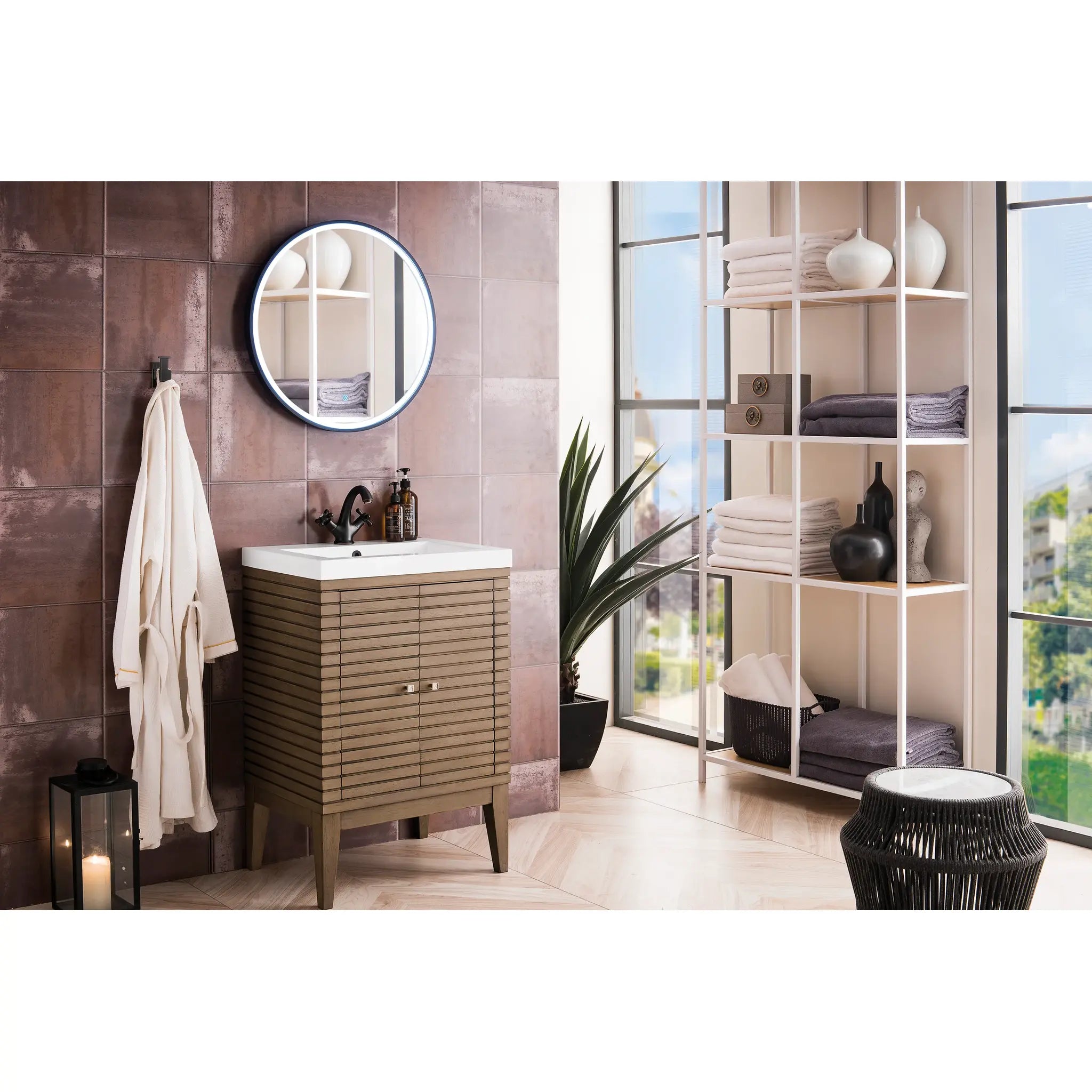 24" Linden Single Vanity in Whitewashed Walnut-White Glossy image 2