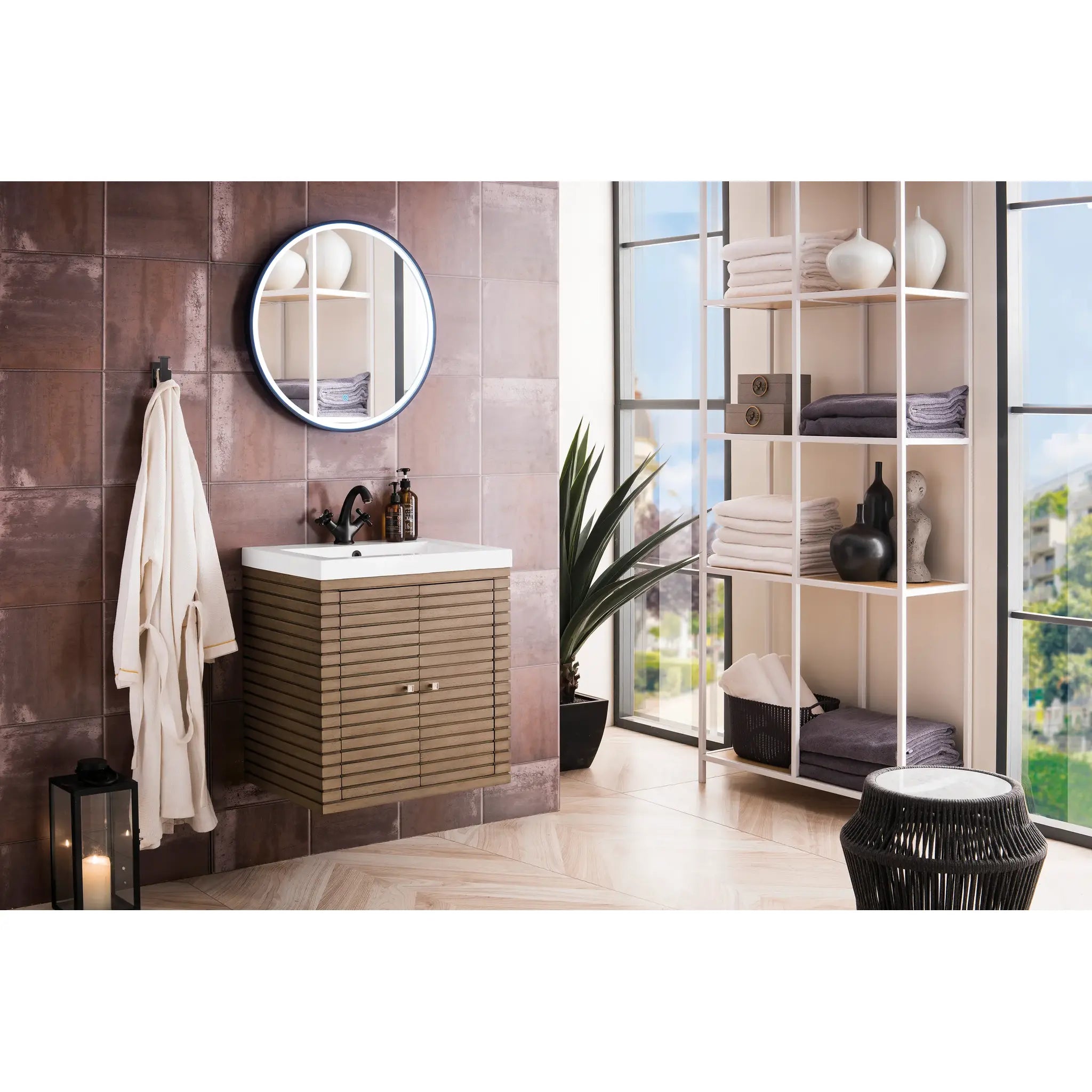 24" Linden Single Vanity in Whitewashed Walnut-White Glossy image 3