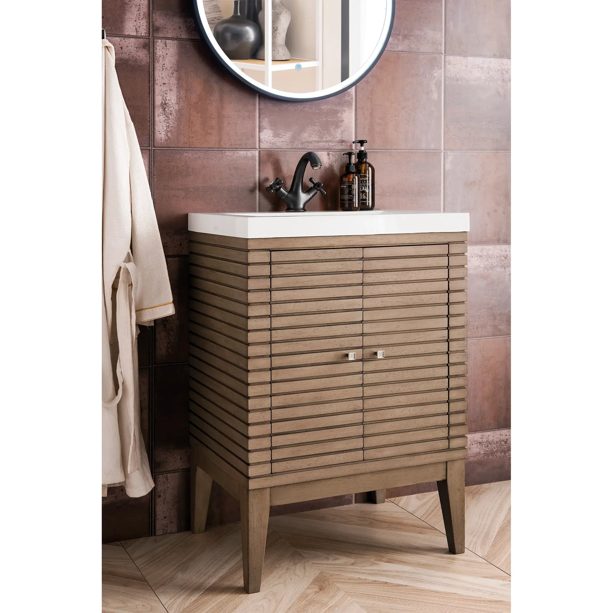 24" Linden Single Vanity in Whitewashed Walnut-White Glossy image 6