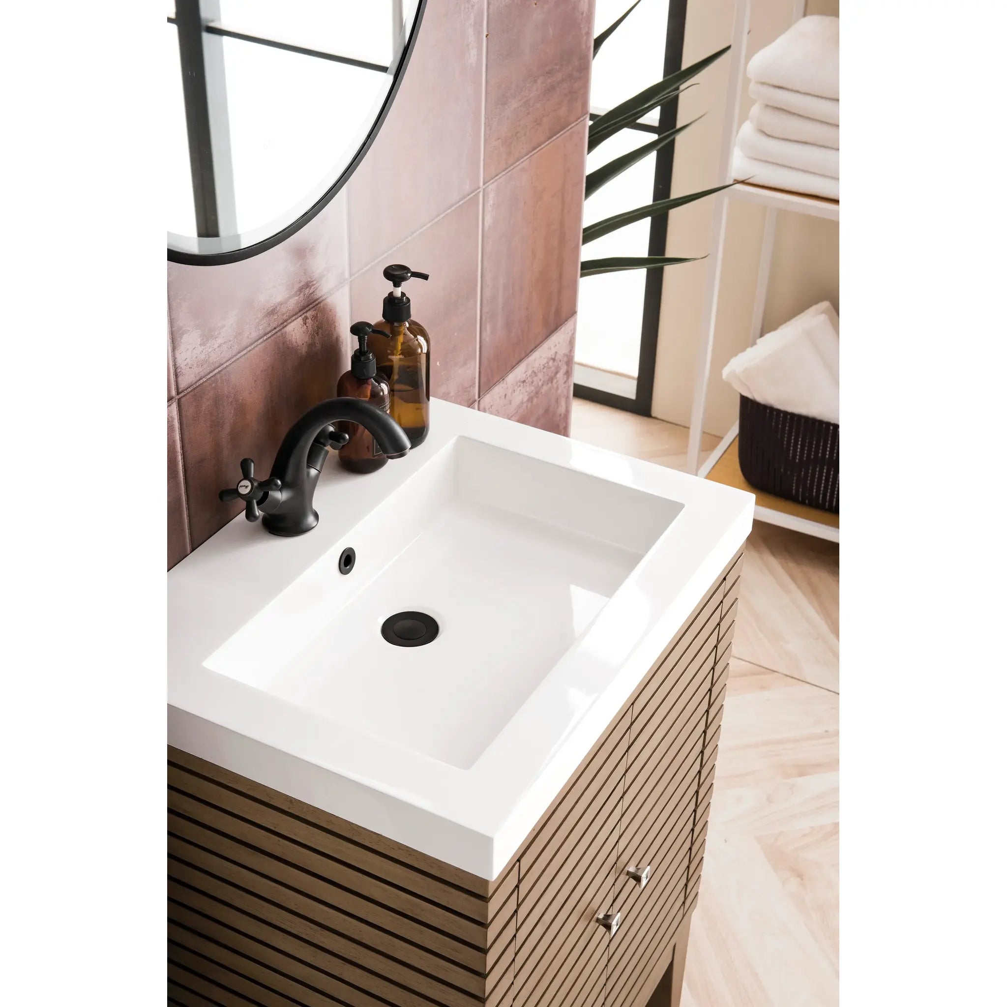 24" Linden Single Vanity in Whitewashed Walnut-White Glossy image 8