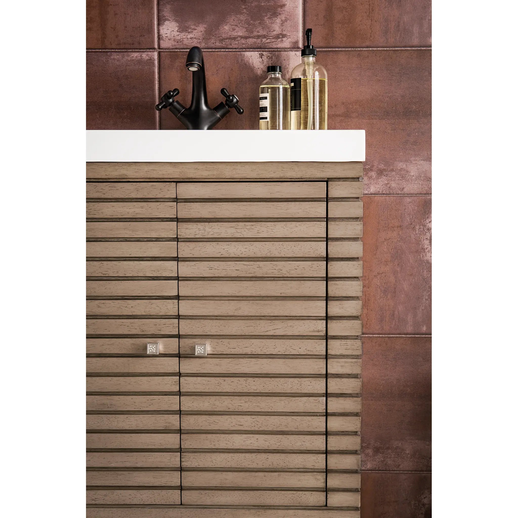 24" Linden Single Vanity in Whitewashed Walnut-White Glossy image 9
