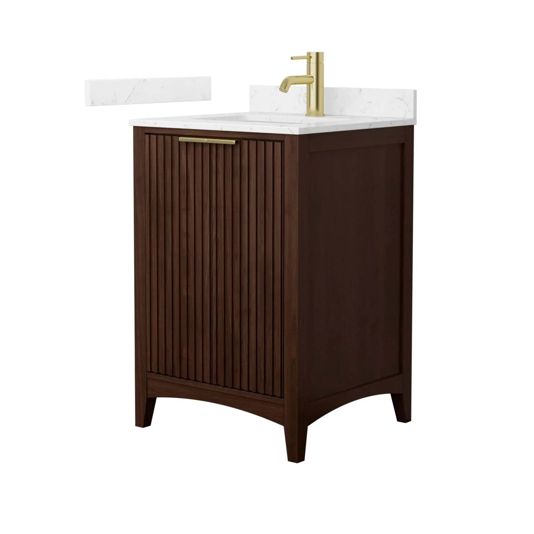 24" Palmilla Single Bathroom Vanity in Dark Walnut with Brushed Gold Trim by Wyndham