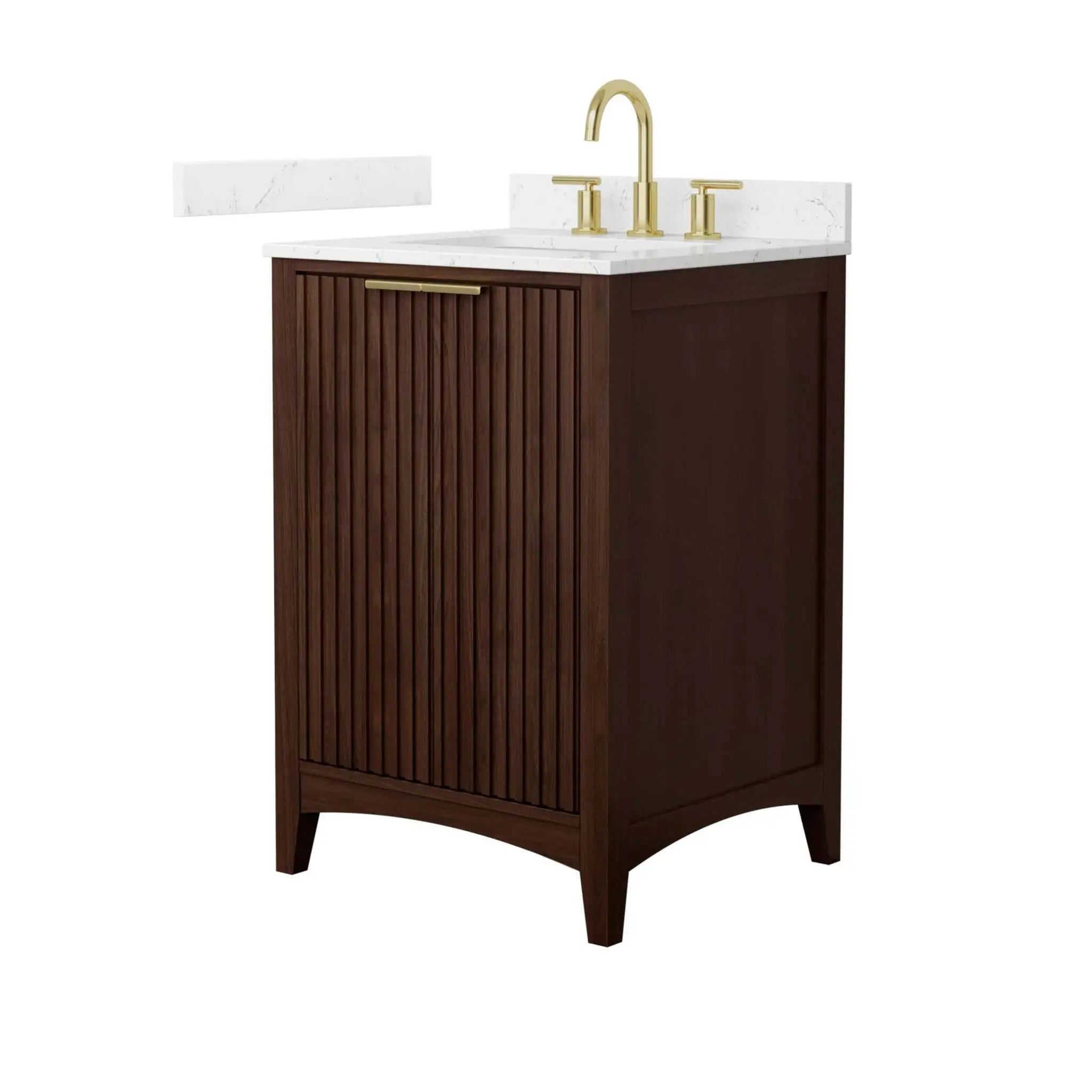 24" Palmilla Single Bathroom Vanity in Dark Walnut with Brushed Gold Trim by Wyndham