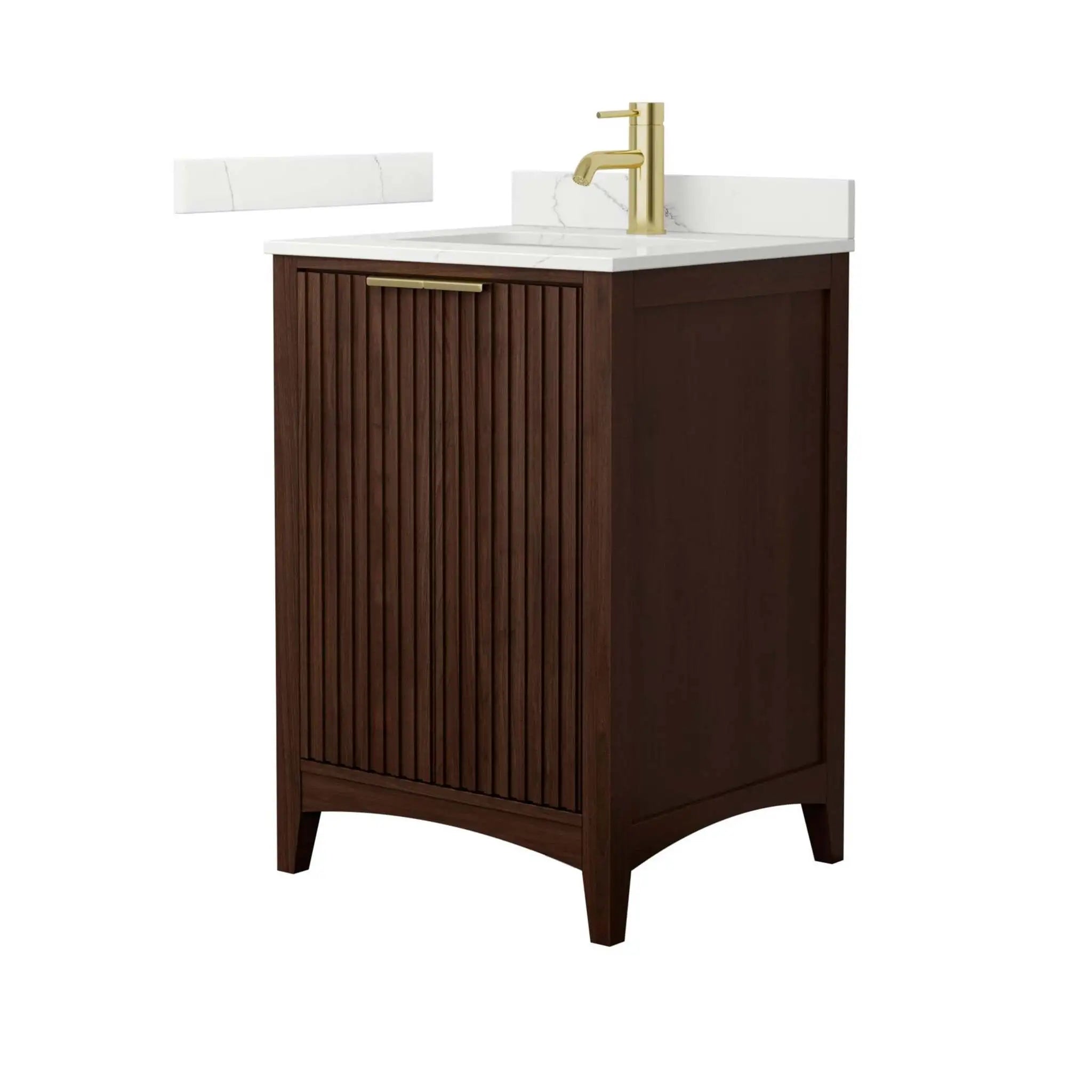 24" Palmilla Single Bathroom Vanity in Dark Walnut with Brushed Gold Trim by Wyndham