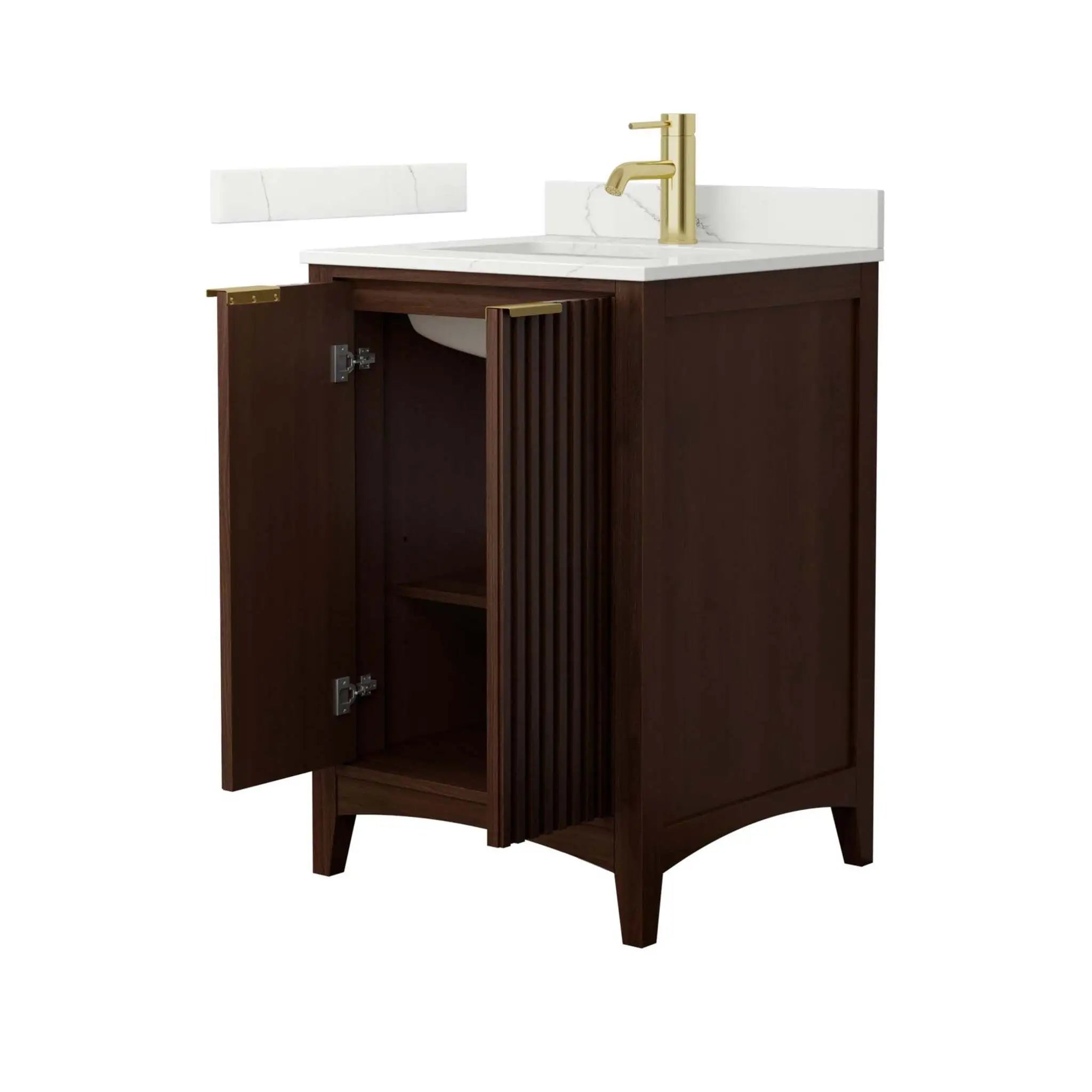 24" Palmilla Single Bathroom Vanity in Dark Walnut with Brushed Gold Trim by Wyndham