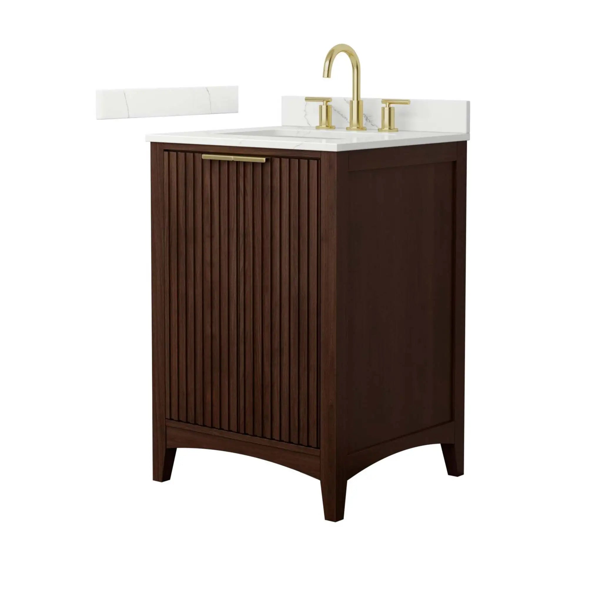 24" Palmilla Single Bathroom Vanity in Dark Walnut with Brushed Gold Trim by Wyndham