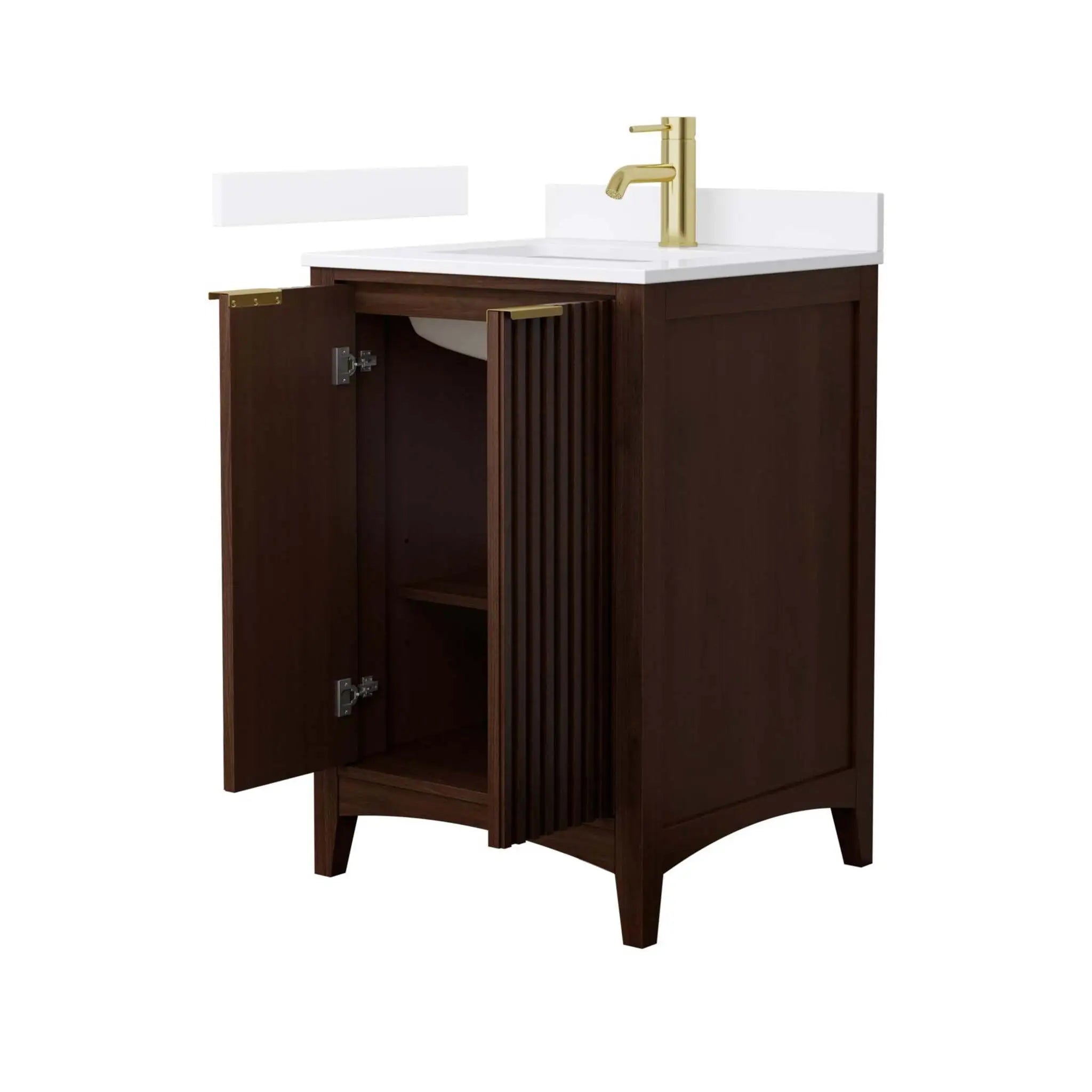 24" Palmilla Single Bathroom Vanity in Dark Walnut with Brushed Gold Trim by Wyndham