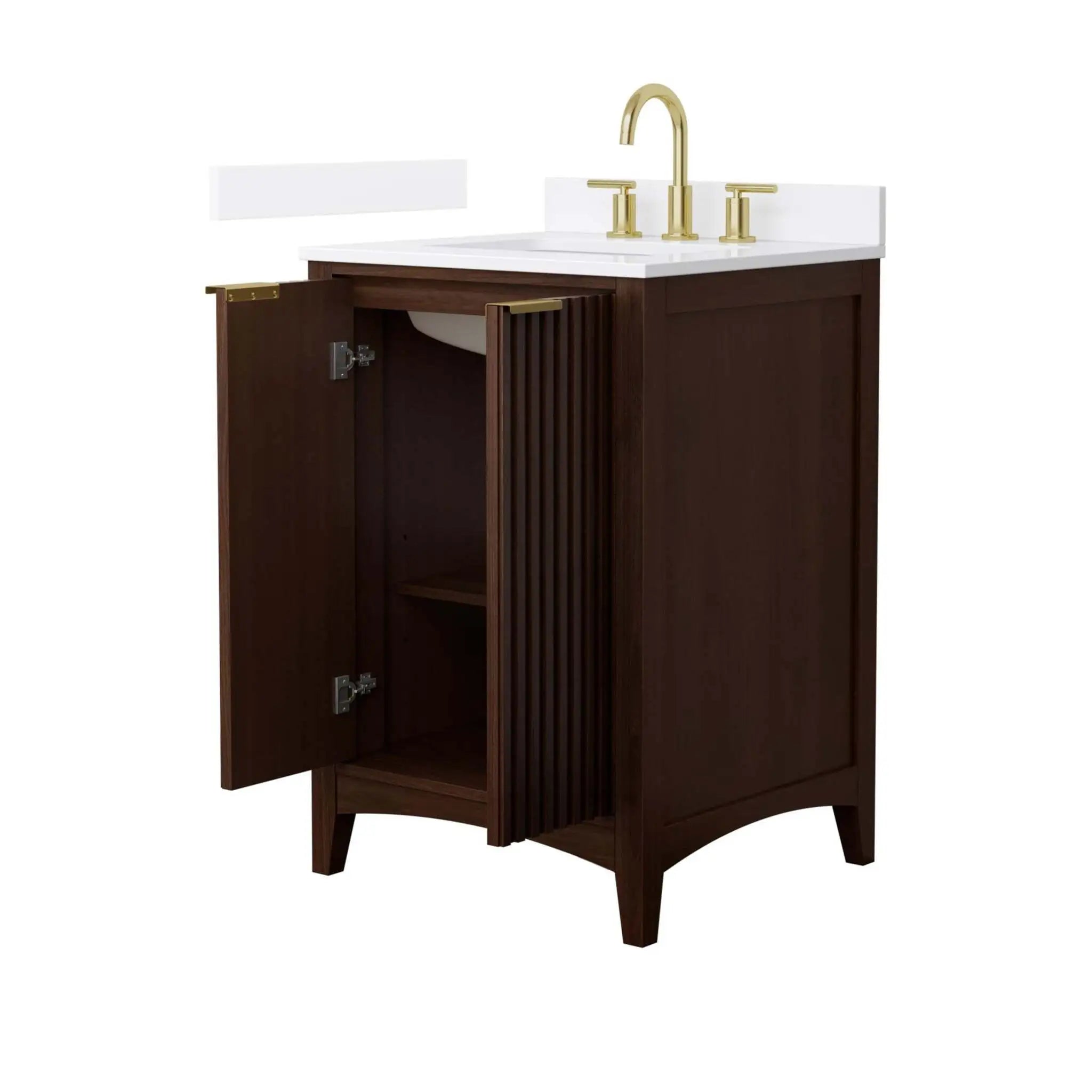 24" Palmilla Single Bathroom Vanity in Dark Walnut with Brushed Gold Trim by Wyndham