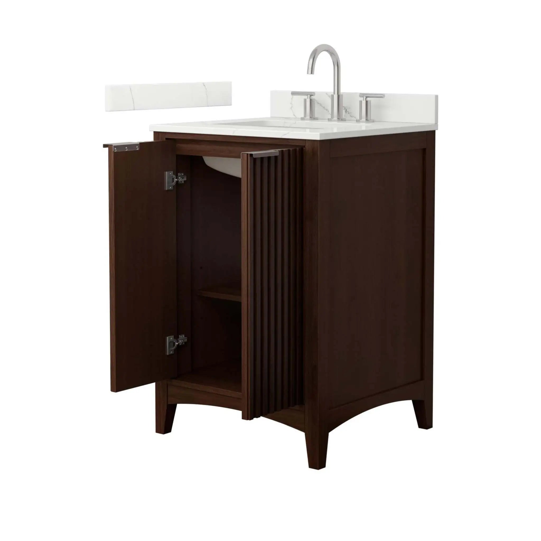 24" Palmilla Single Bathroom Vanity in Dark Walnut with Brushed Nickel Trim by Wyndham