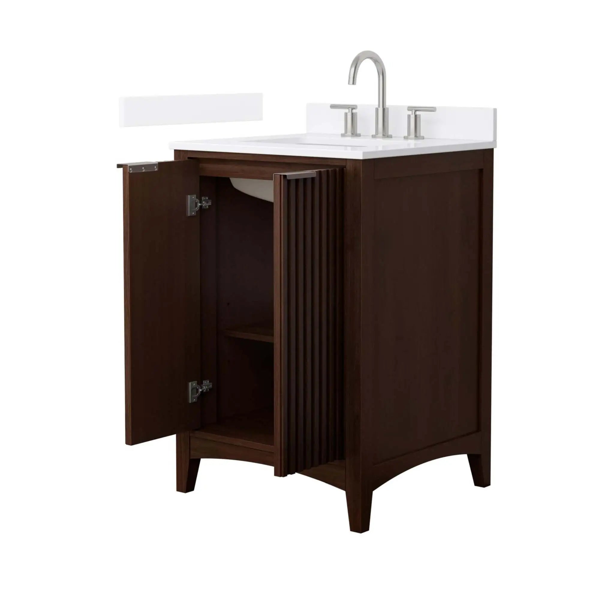 24" Palmilla Single Bathroom Vanity in Dark Walnut with Brushed Nickel Trim by Wyndham