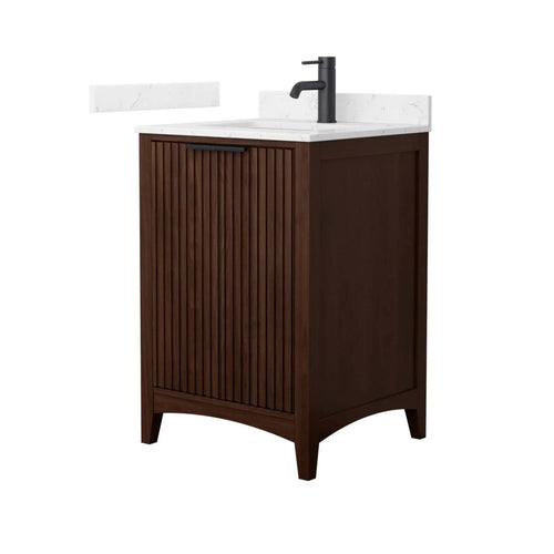 24" Palmilla Single Bathroom Vanity in Dark Walnut with Matte Black Trim by Wyndham