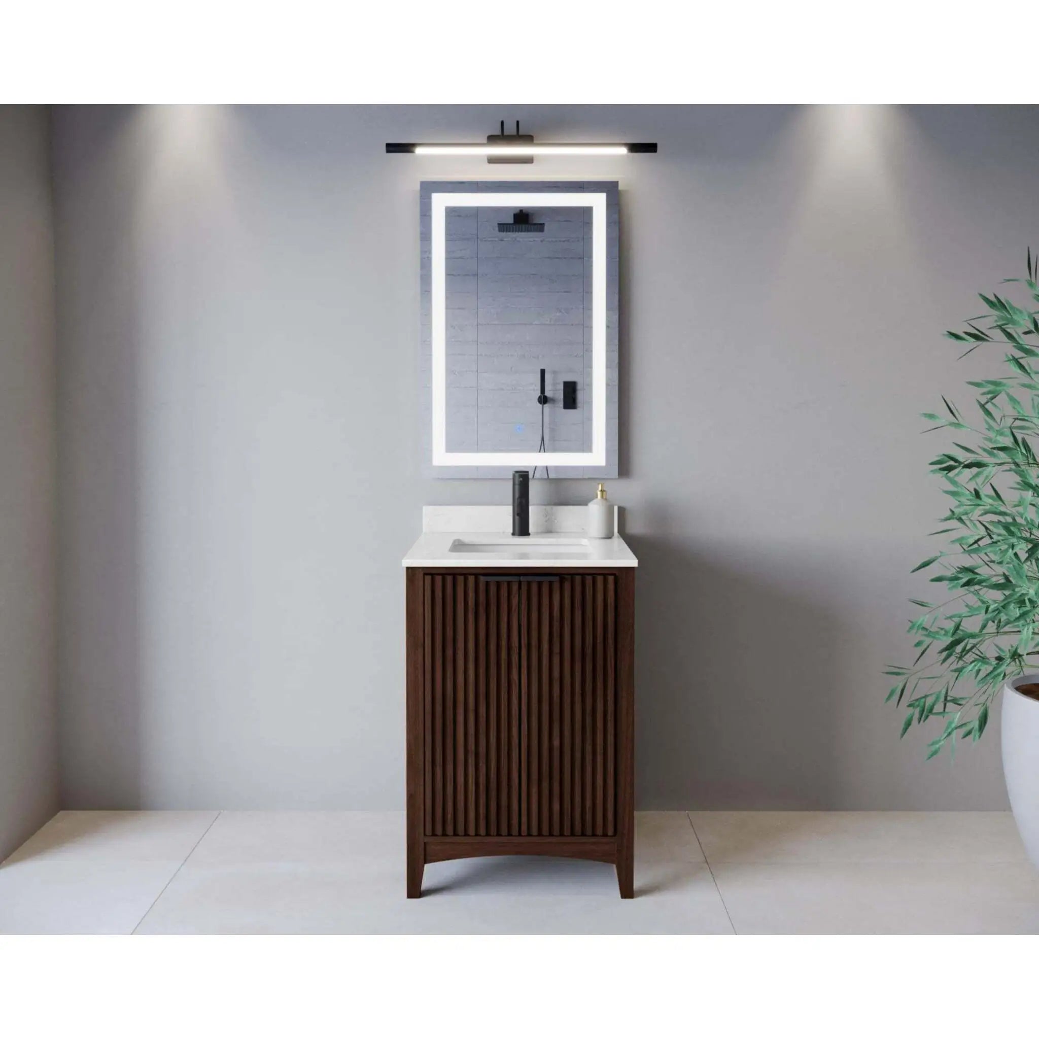 24" Palmilla Single Bathroom Vanity in Dark Walnut with Matte Black Trim by Wyndham