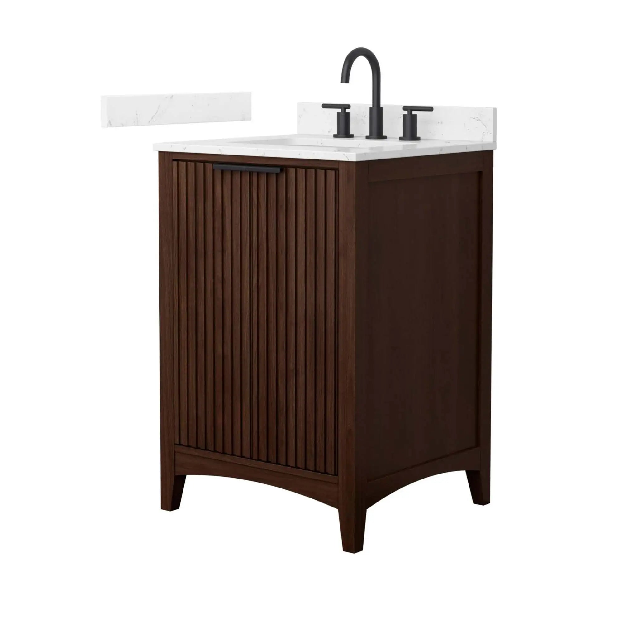 24" Palmilla Single Bathroom Vanity in Dark Walnut with Matte Black Trim by Wyndham