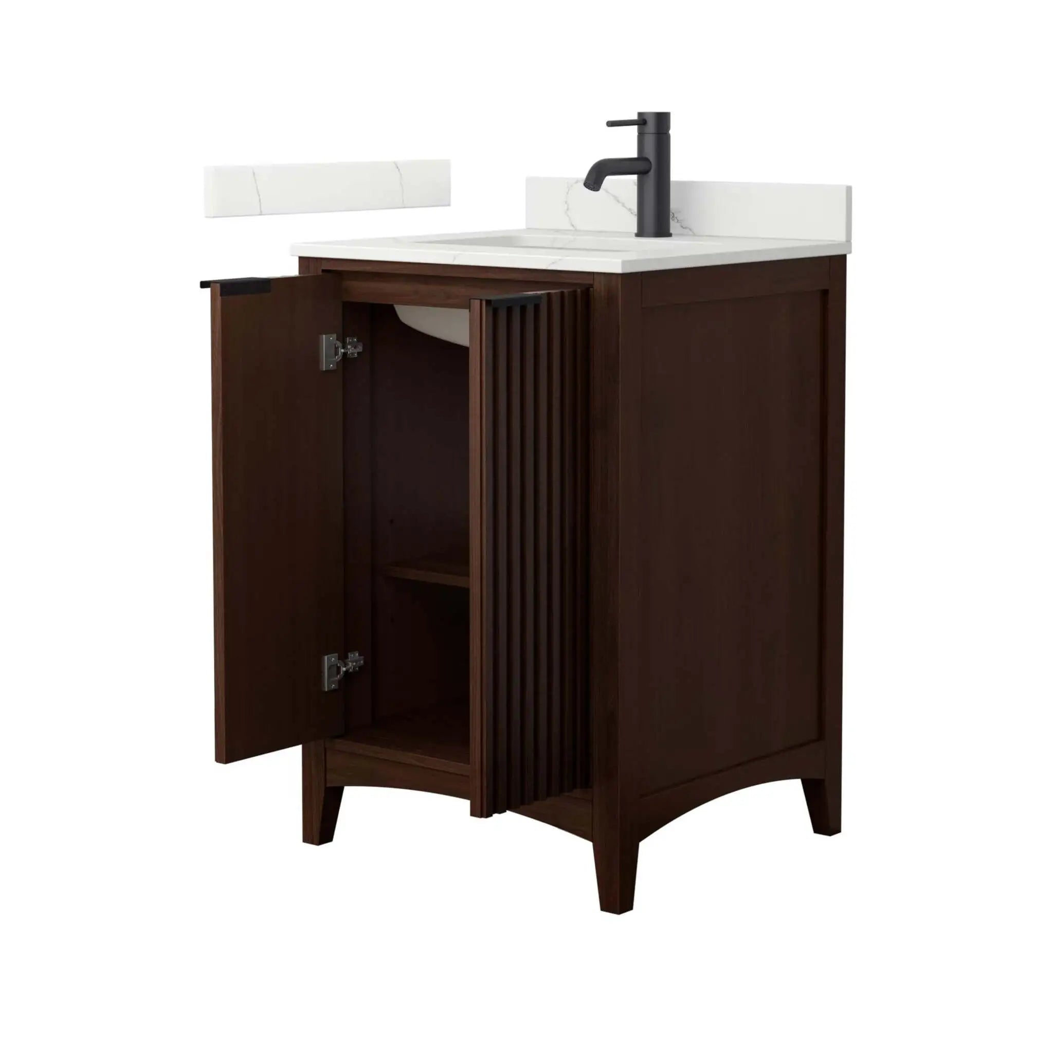 24" Palmilla Single Bathroom Vanity in Dark Walnut with Matte Black Trim by Wyndham