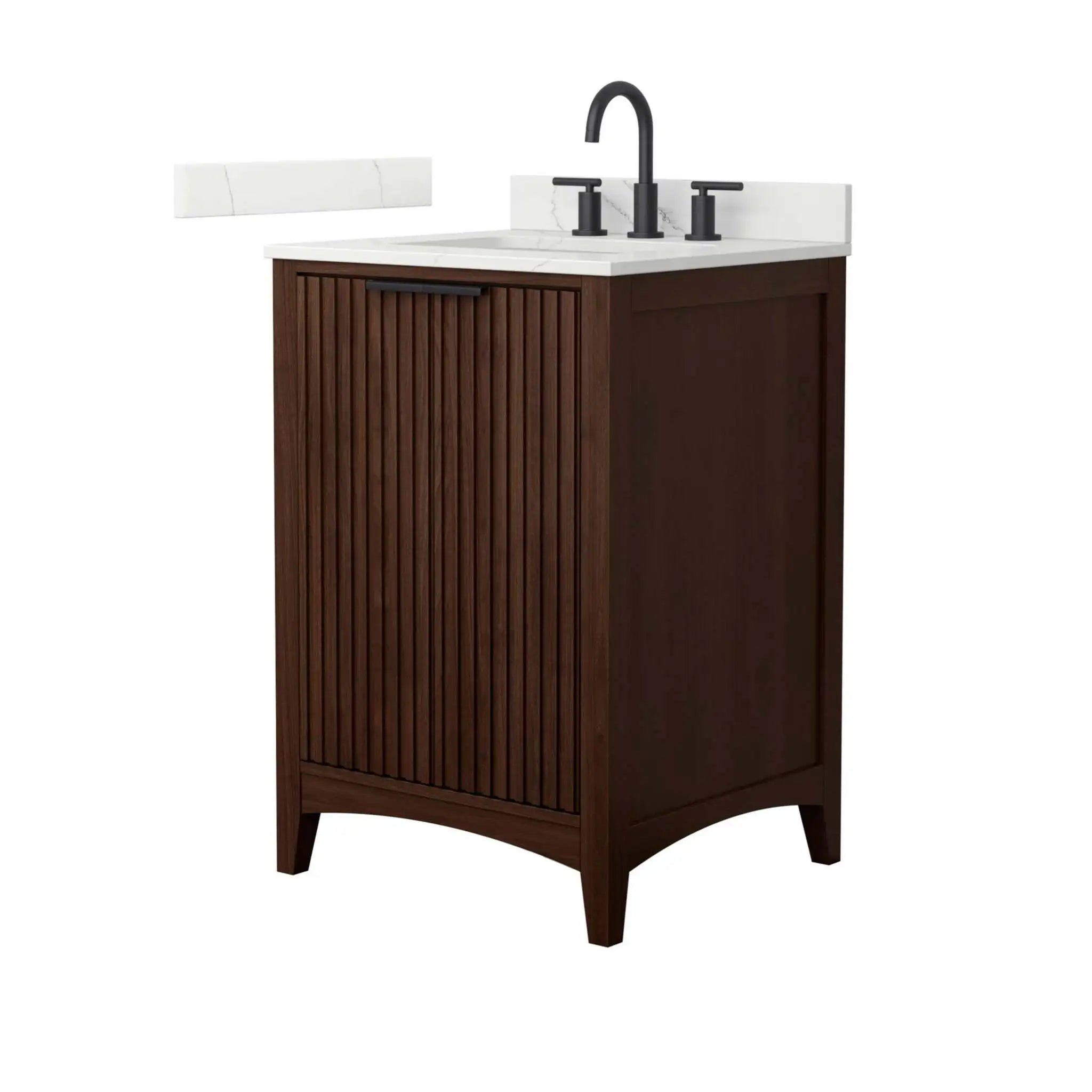 24" Palmilla Single Bathroom Vanity in Dark Walnut with Matte Black Trim by Wyndham