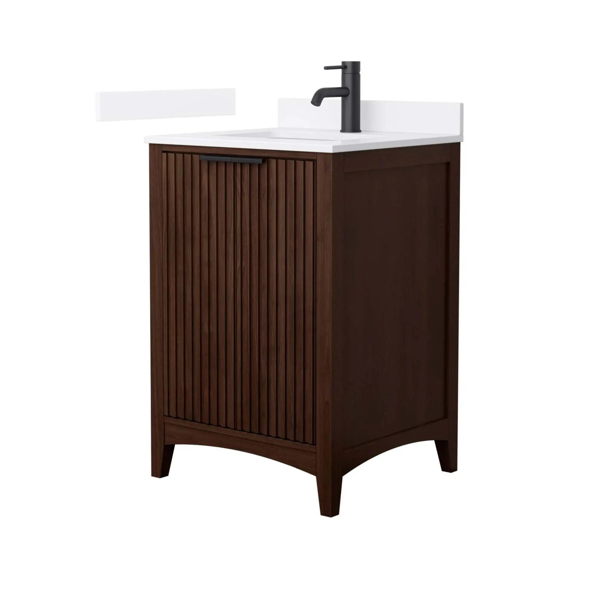 24" Palmilla Single Bathroom Vanity in Dark Walnut with Matte Black Trim by Wyndham