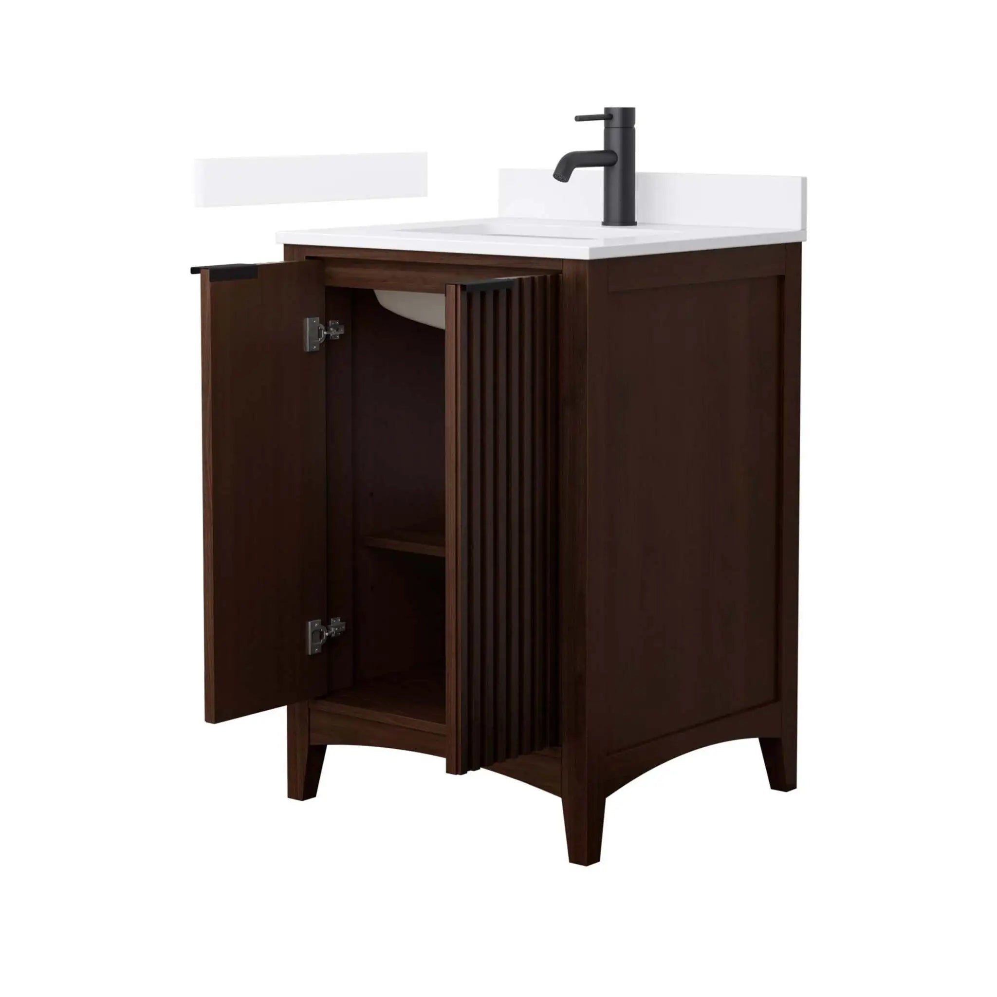 24" Palmilla Single Bathroom Vanity in Dark Walnut with Matte Black Trim by Wyndham