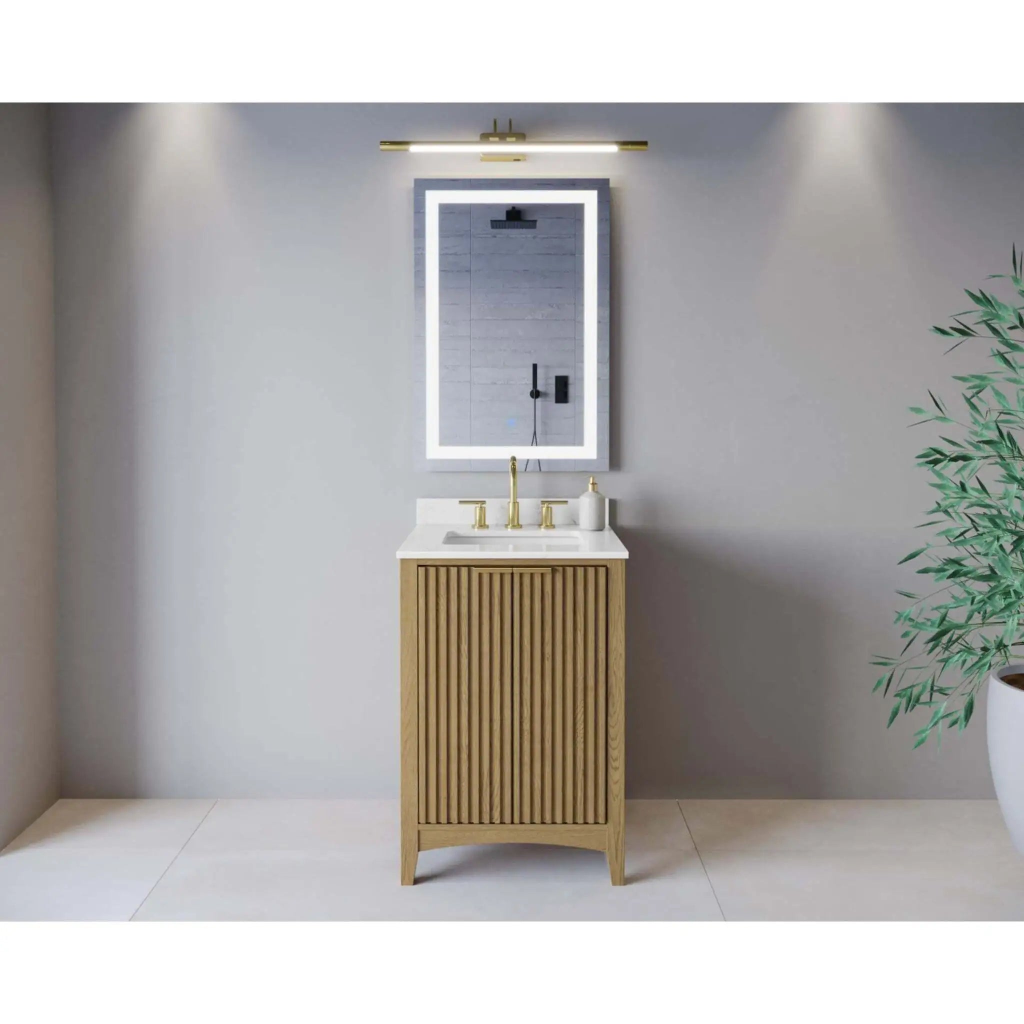 24" Palmilla Single Bathroom Vanity in Natural Oak with Brushed Gold Trim by Wyndham