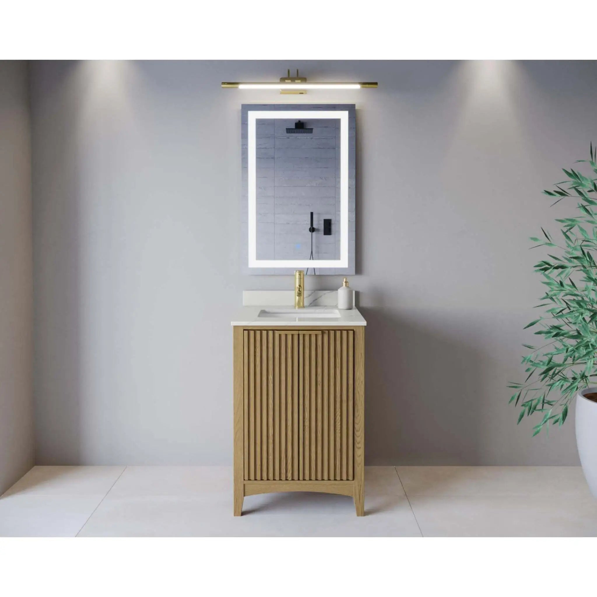 24" Palmilla Single Bathroom Vanity in Natural Oak with Brushed Gold Trim by Wyndham