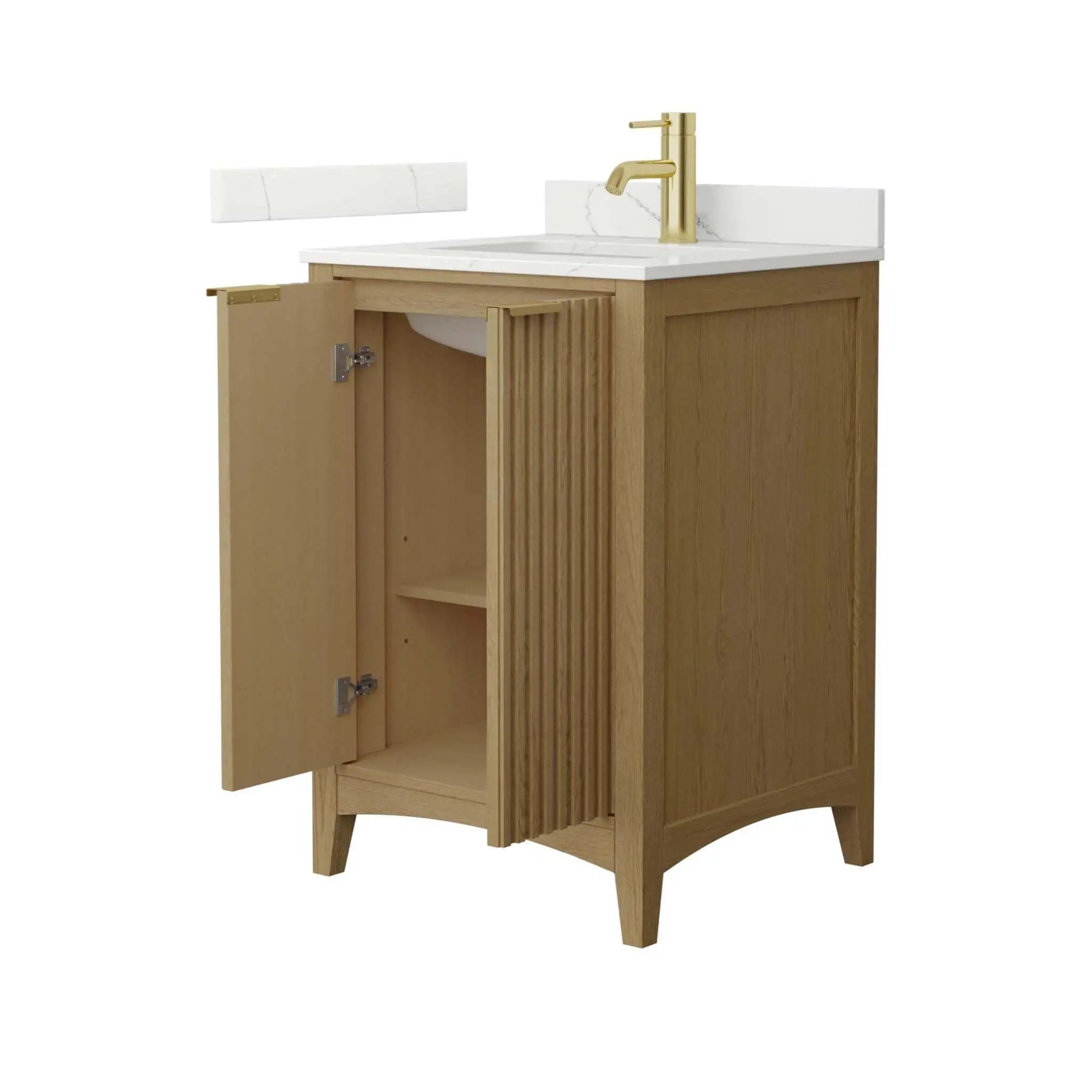 24" Palmilla Single Bathroom Vanity in Natural Oak with Brushed Gold Trim by Wyndham