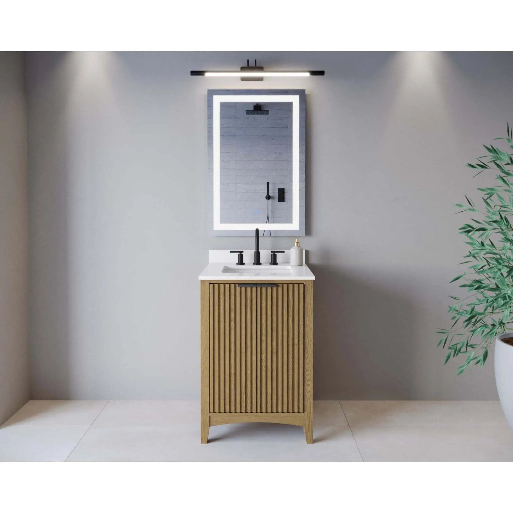 24" Palmilla Single Bathroom Vanity in Natural Oak with Matte Black Trim by Wyndham