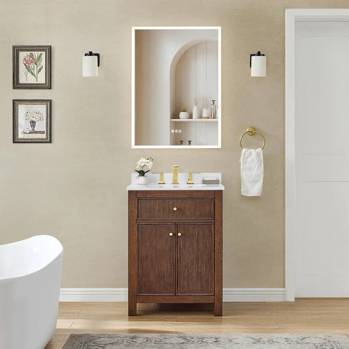 24" Pendry Single Bathroom Vanity Dark Walnut Brushed Gold Trim by wyndham View 30