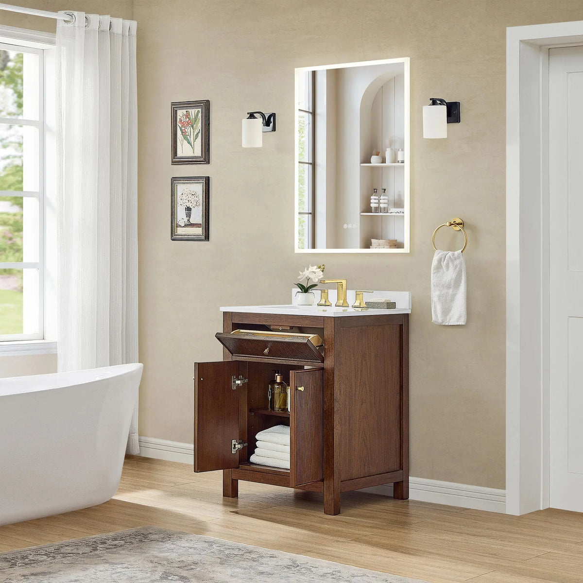 24" Pendry Single Bathroom Vanity Dark Walnut Brushed Gold Trim by wyndham View 32