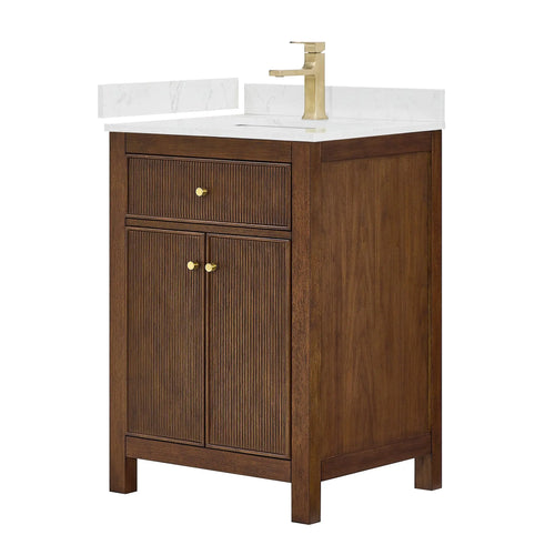 24" Pendry Single Bathroom Vanity Dark Walnut Brushed Gold Trim by wyndham