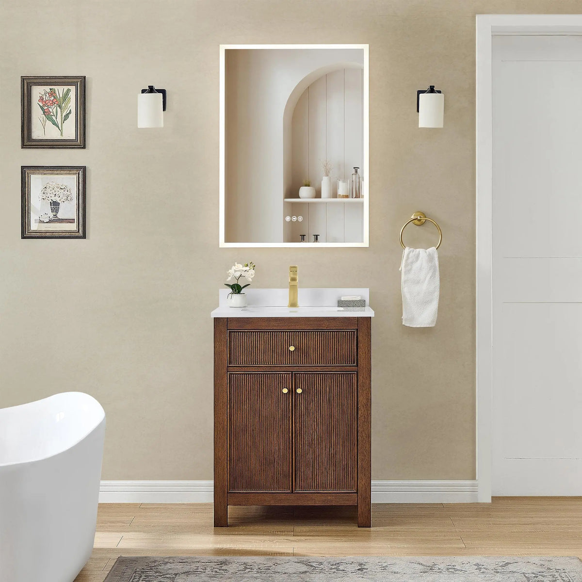 24" Pendry Single Bathroom Vanity Dark Walnut Brushed Gold Trim by wyndham View 6