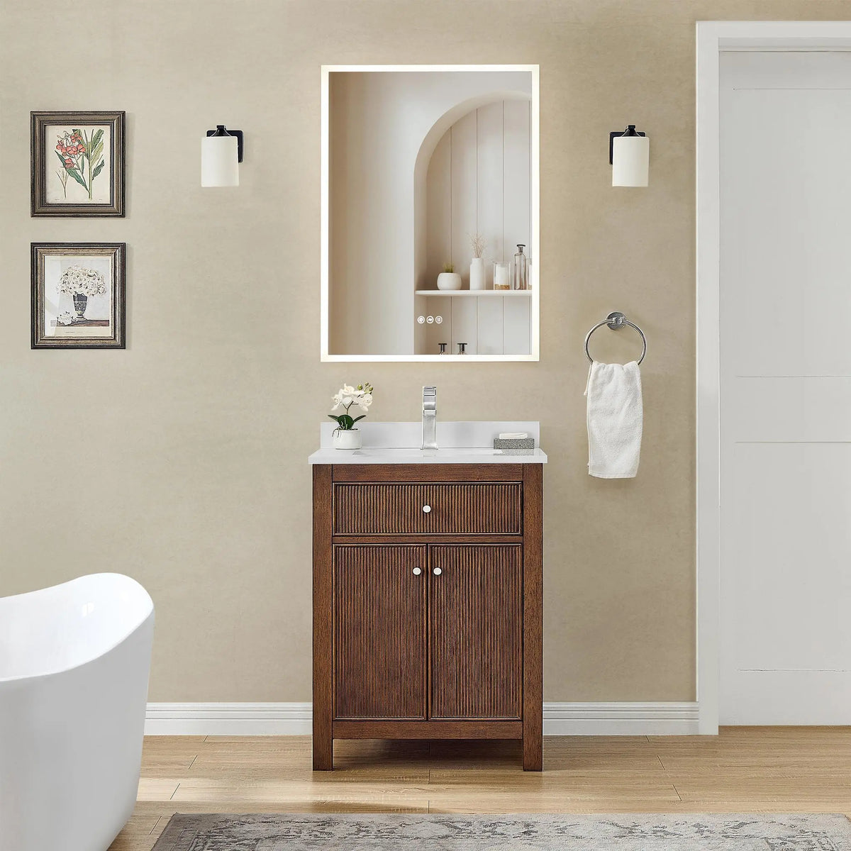 24" Pendry Single Bathroom Vanity Dark Walnut Brushed Nickel Trim by wyndham View 14