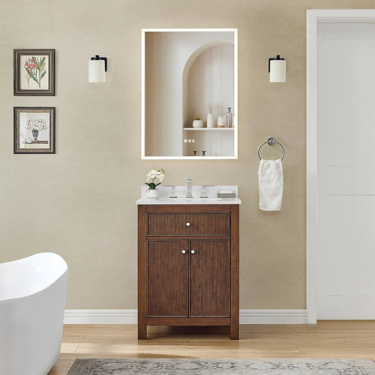 24" Pendry Single Bathroom Vanity Dark Walnut Brushed Nickel Trim by wyndham View 22