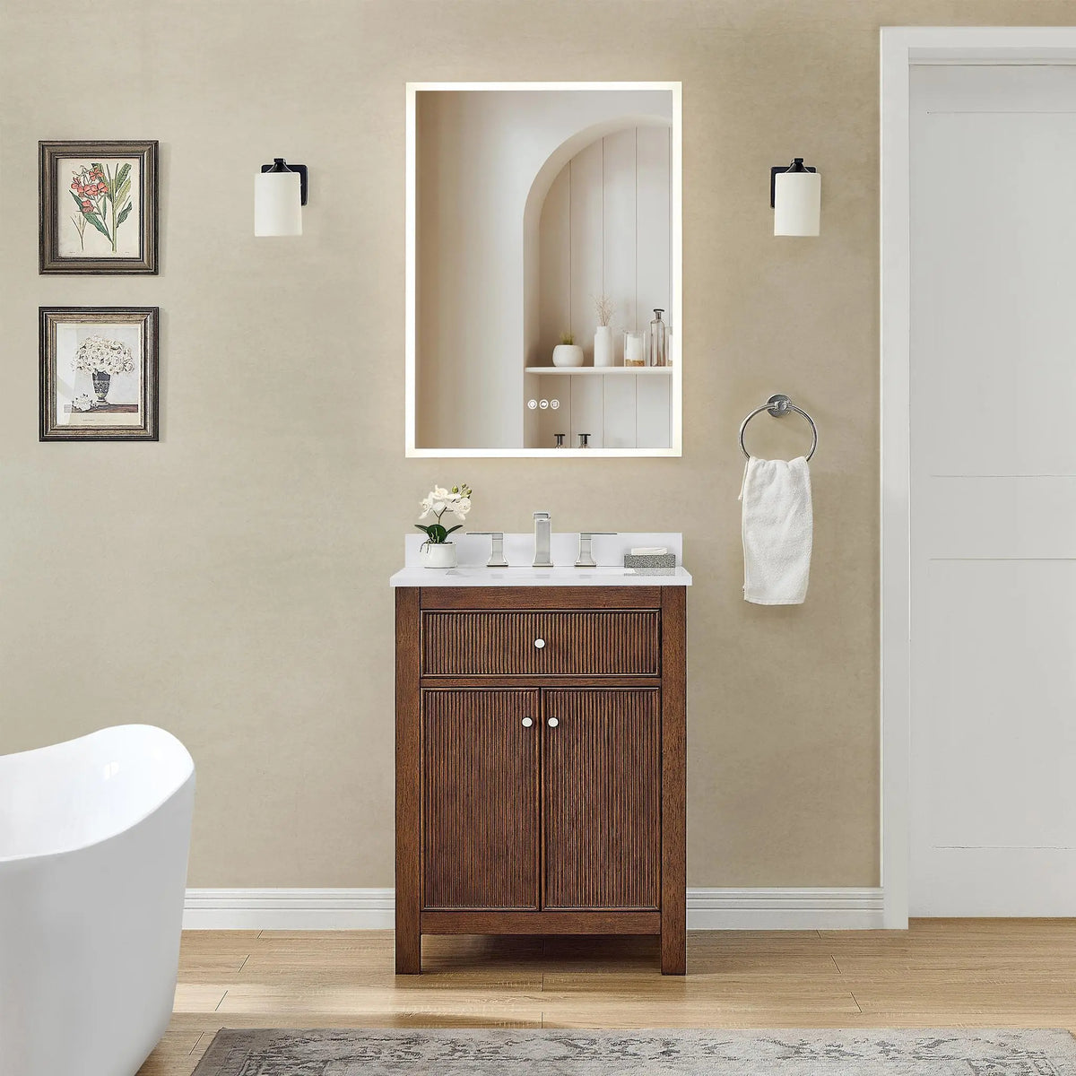 24" Pendry Single Bathroom Vanity Dark Walnut Brushed Nickel Trim by wyndham View 30