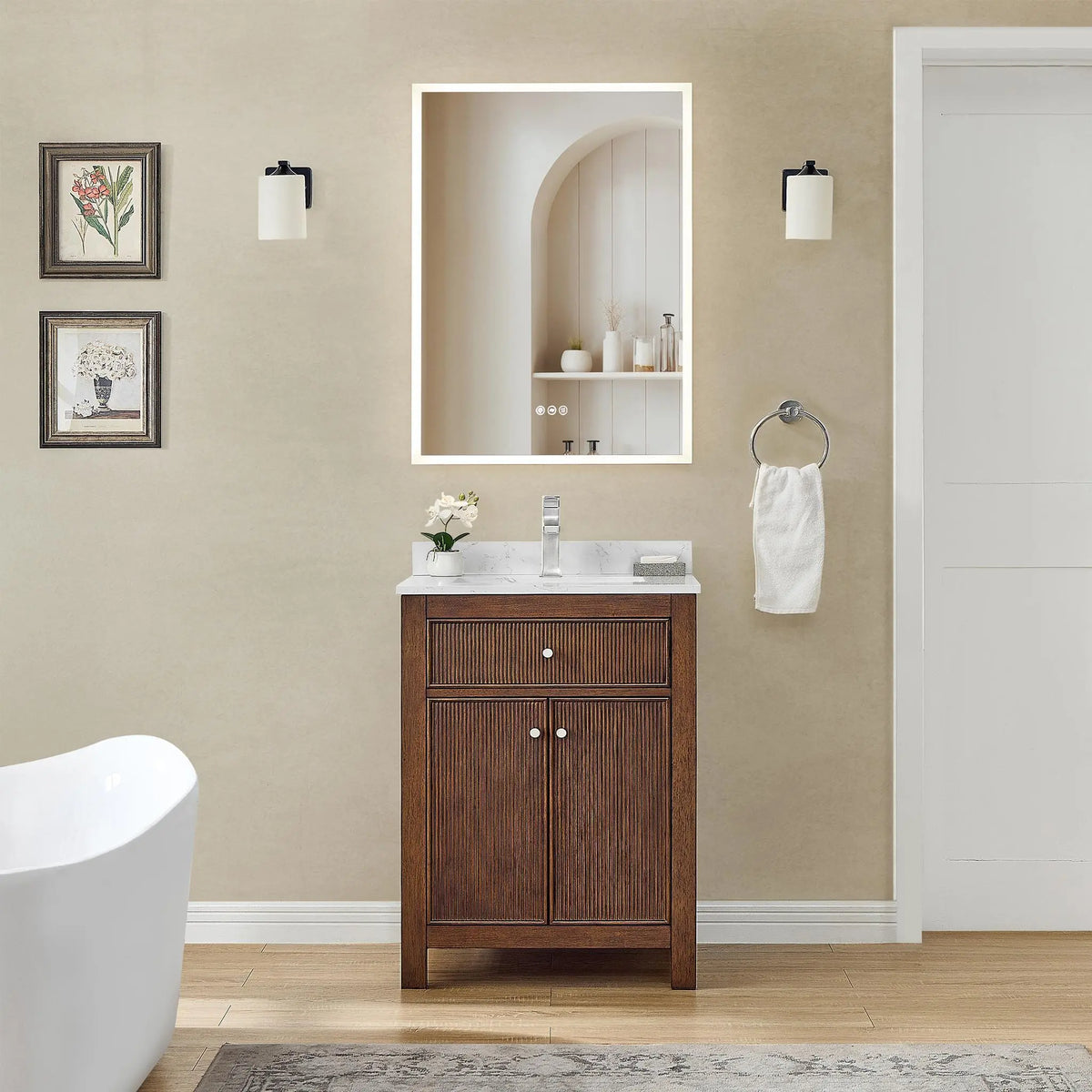 24" Pendry Single Bathroom Vanity Dark Walnut Brushed Nickel Trim by wyndham View 2