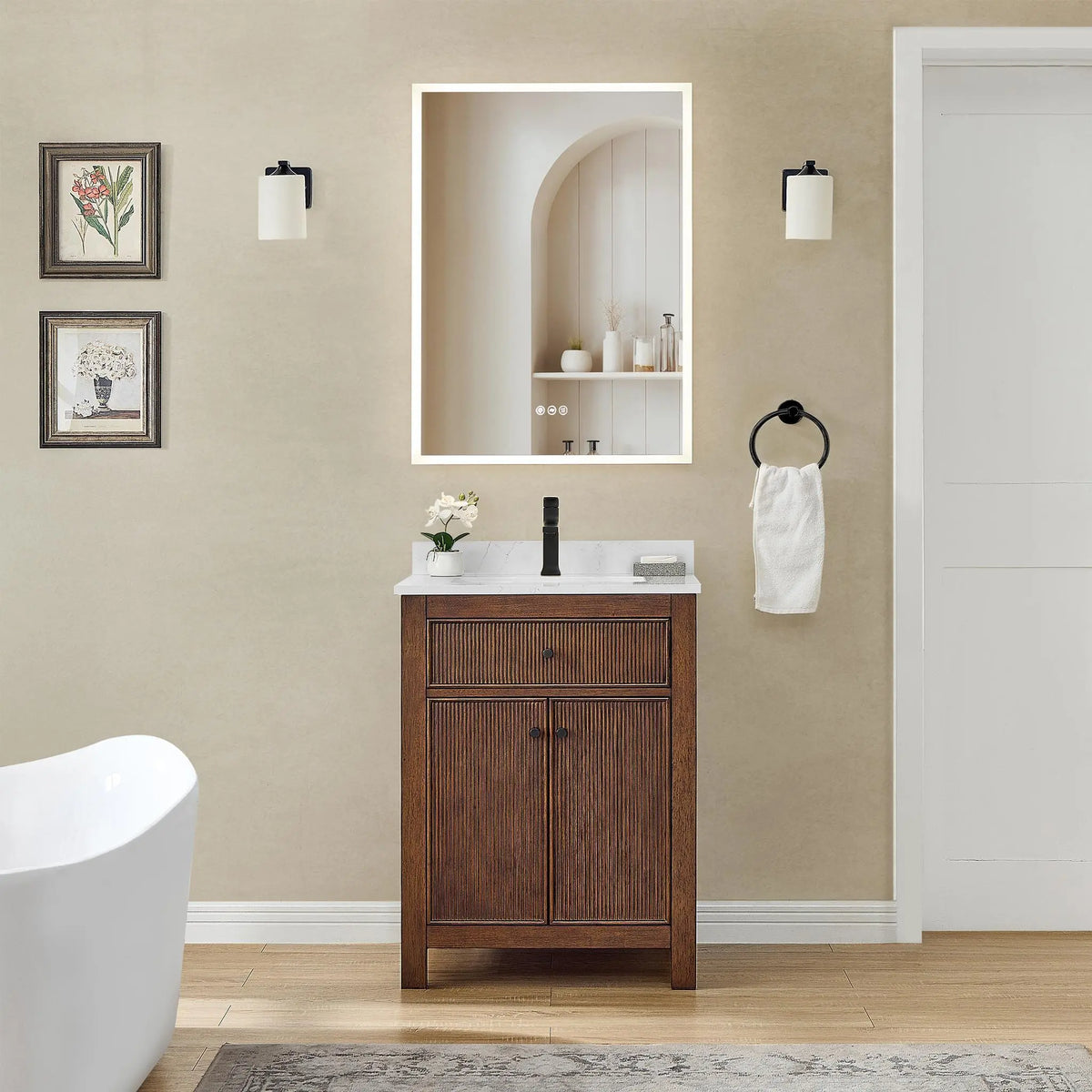 24" Pendry Single Bathroom Vanity Dark Walnut Matte Black Trim by wyndham View 10