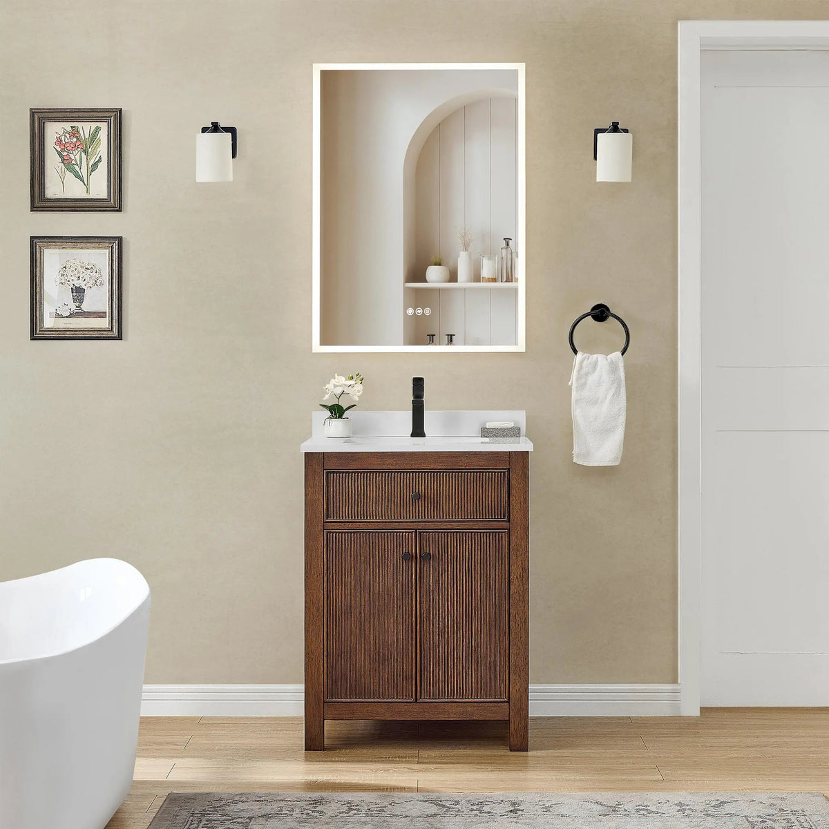 24" Pendry Single Bathroom Vanity Dark Walnut Matte Black Trim by wyndham View 14