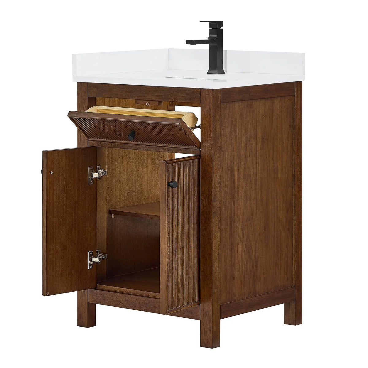24" Pendry Single Bathroom Vanity Dark Walnut Matte Black Trim by wyndham View 15